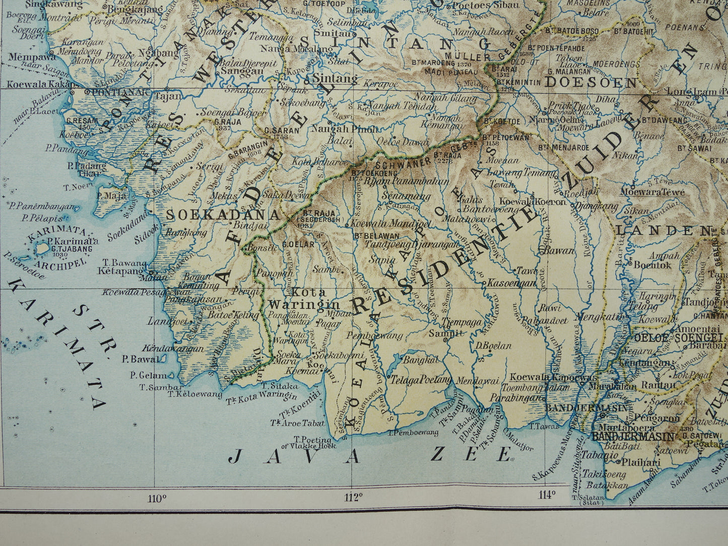 BORNEO oude kaart uit 1915 originele Nederlandse vintage landkaart Indonesië