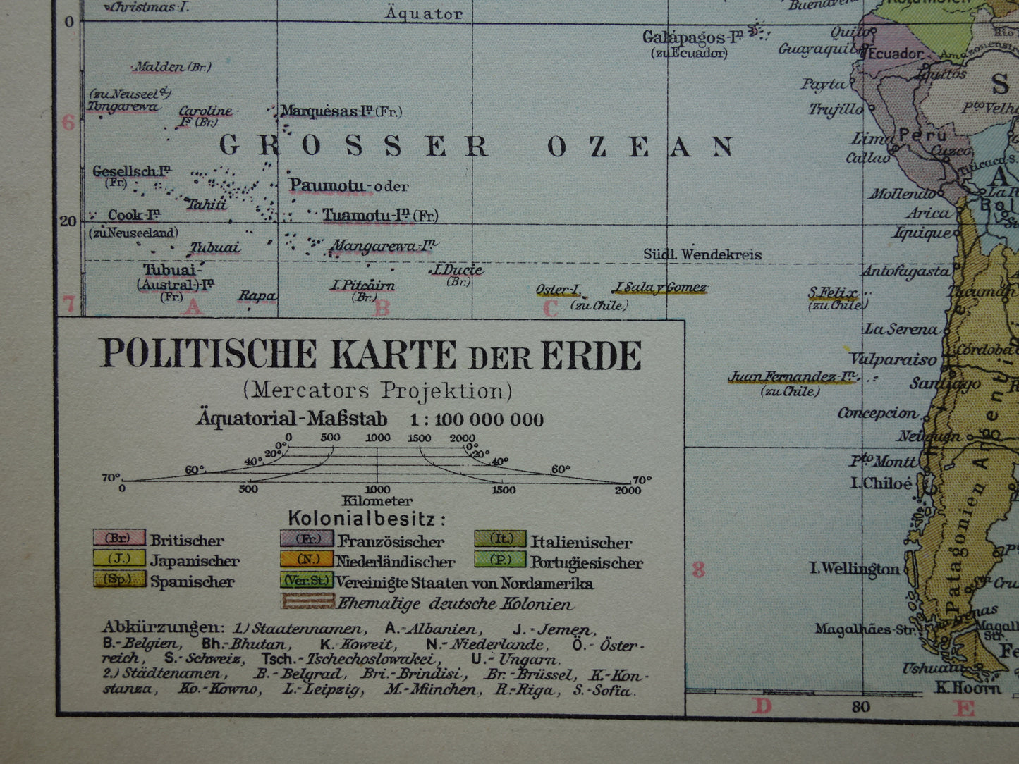 Oude WERELDKAART uit 1928 originele vintage kaart van de wereld