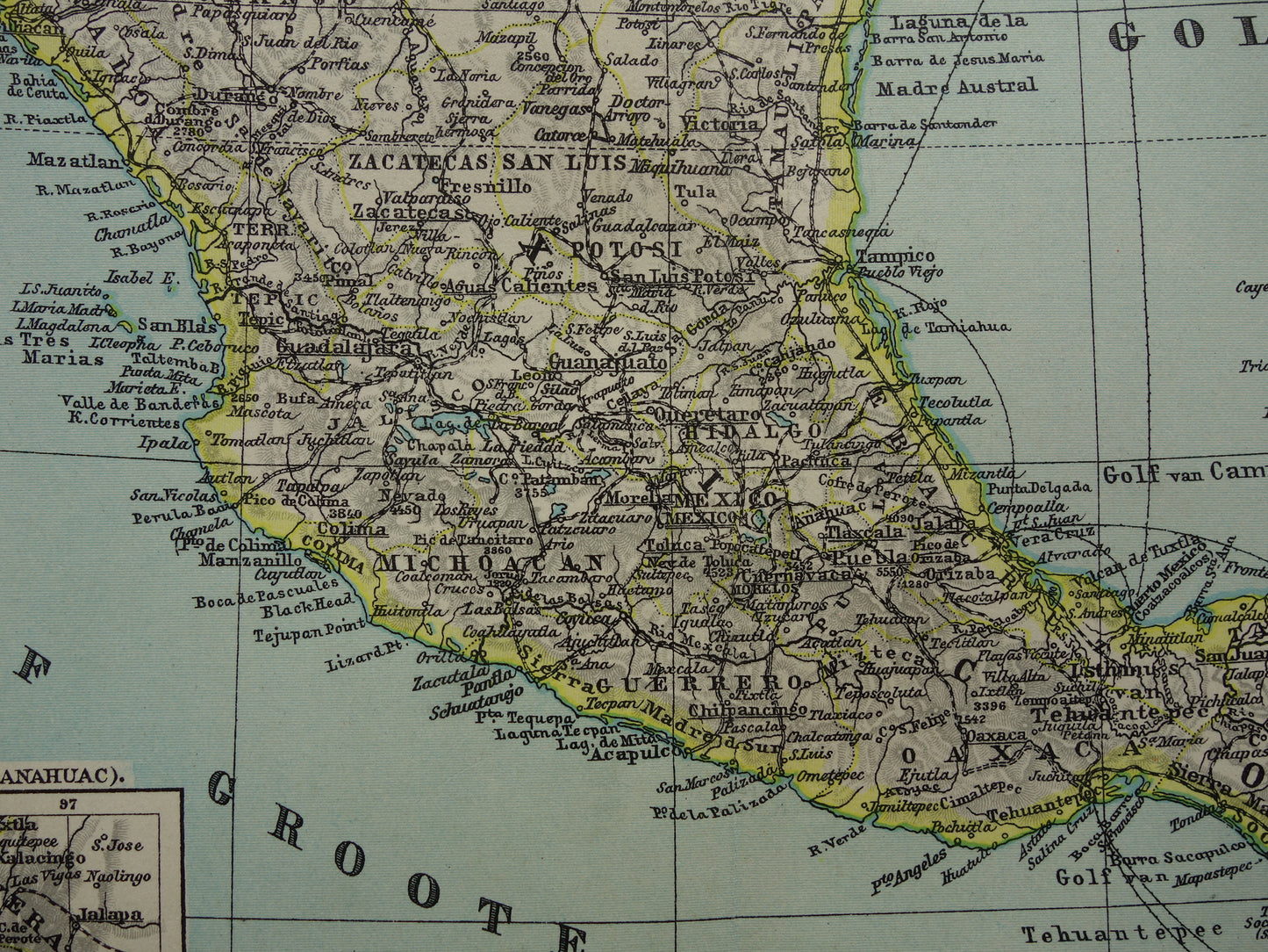 MEXICO Vintage kaart van Mexico uit 1937 originele oude Nederlandse kaart