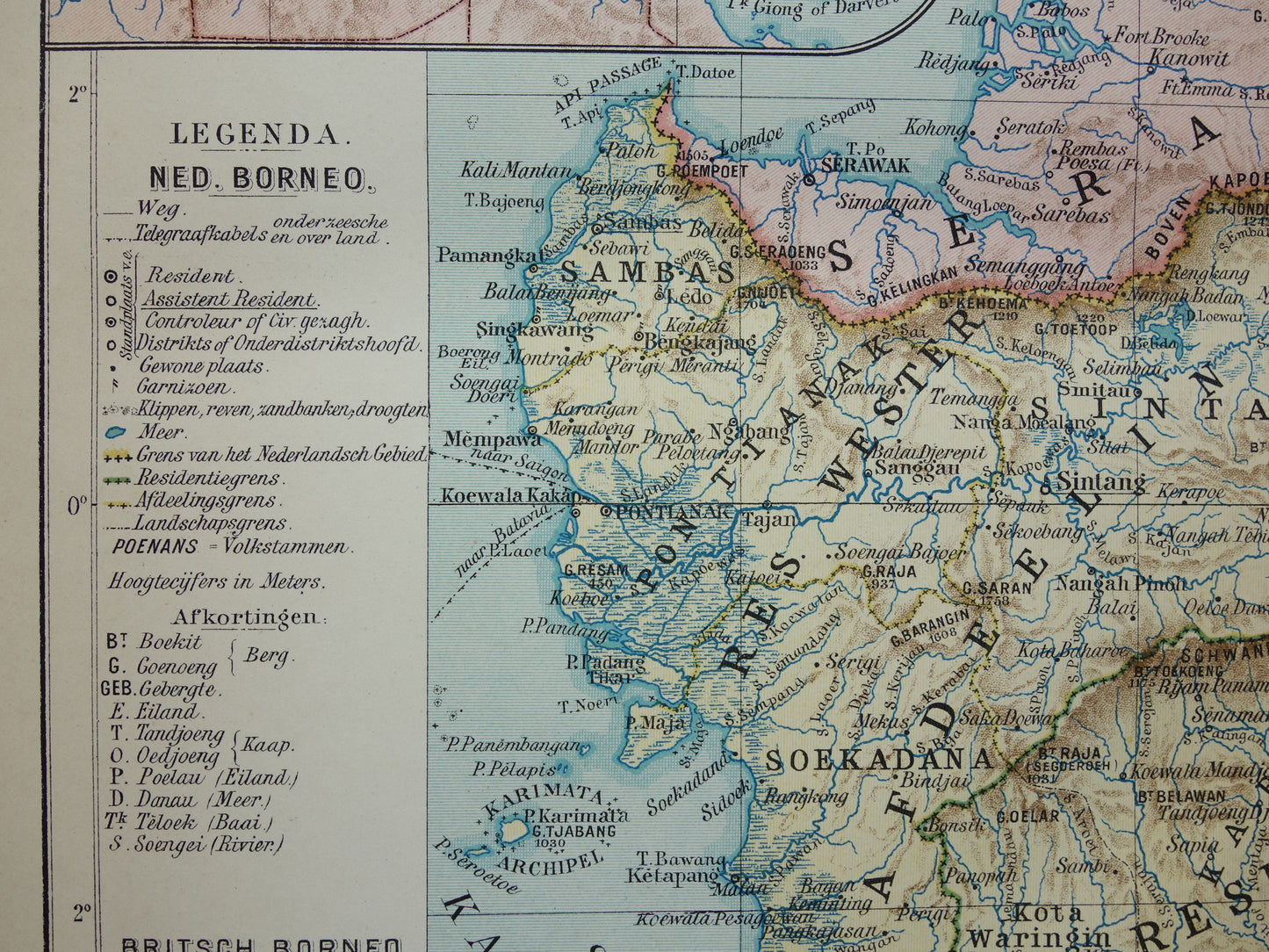 BORNEO oude kaart uit 1915 originele Nederlandse vintage landkaart Indonesië