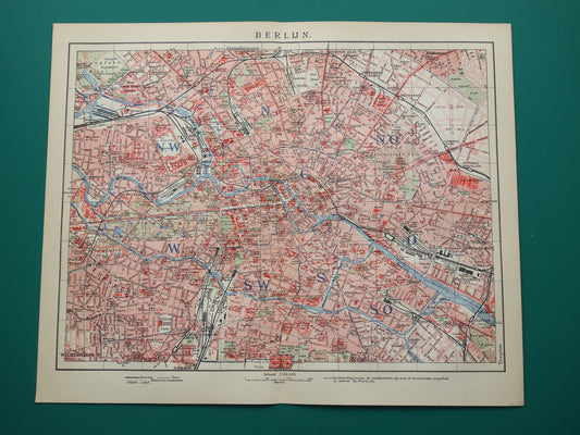 BERLIJN oude kaart van Berlijn uit 1915 originele Nederlandse antieke plattegrond