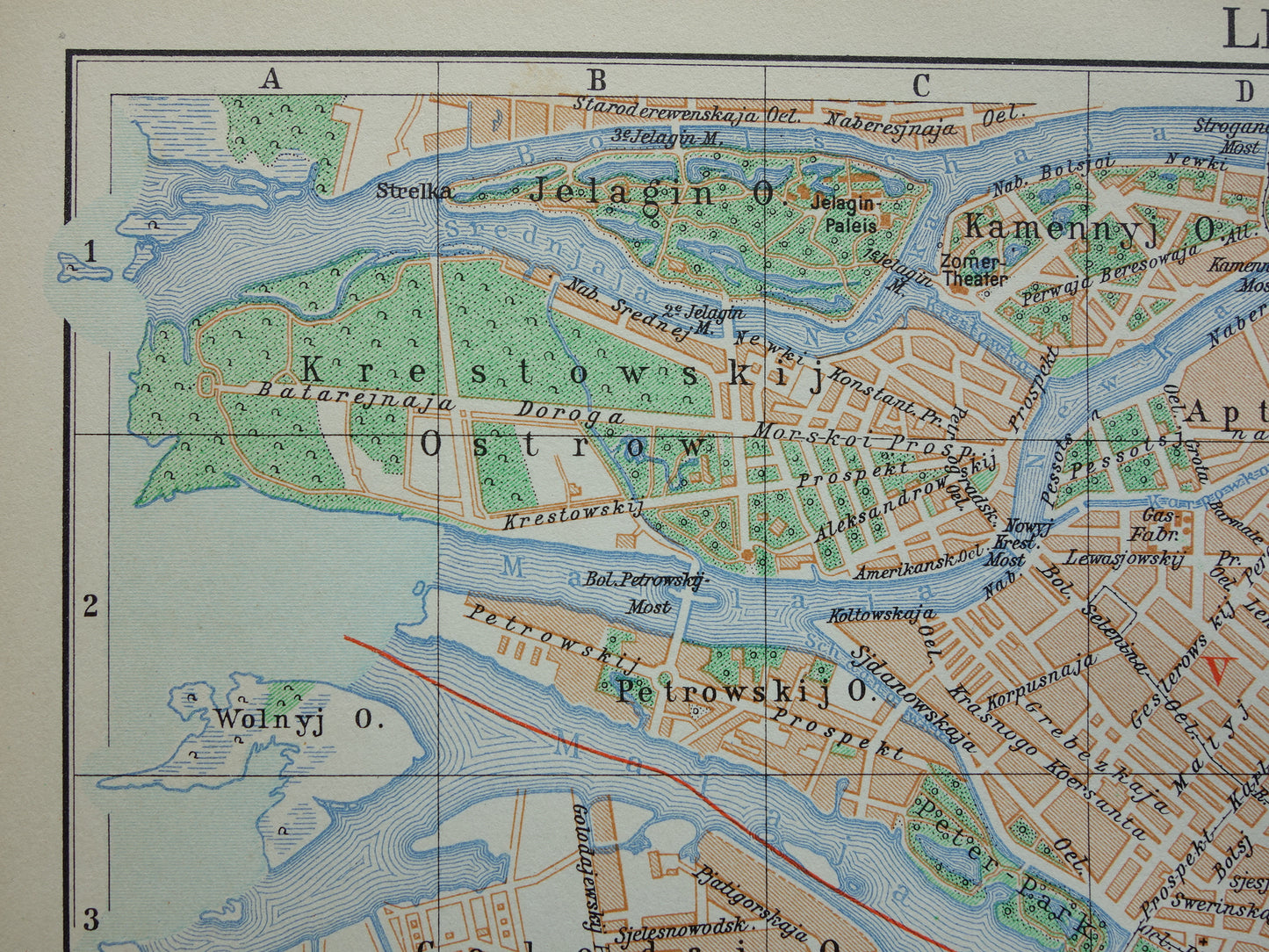 Alte Karte von St. Petersburg aus dem Jahr 1936, originale niederländische antike Karte von Leningrad
