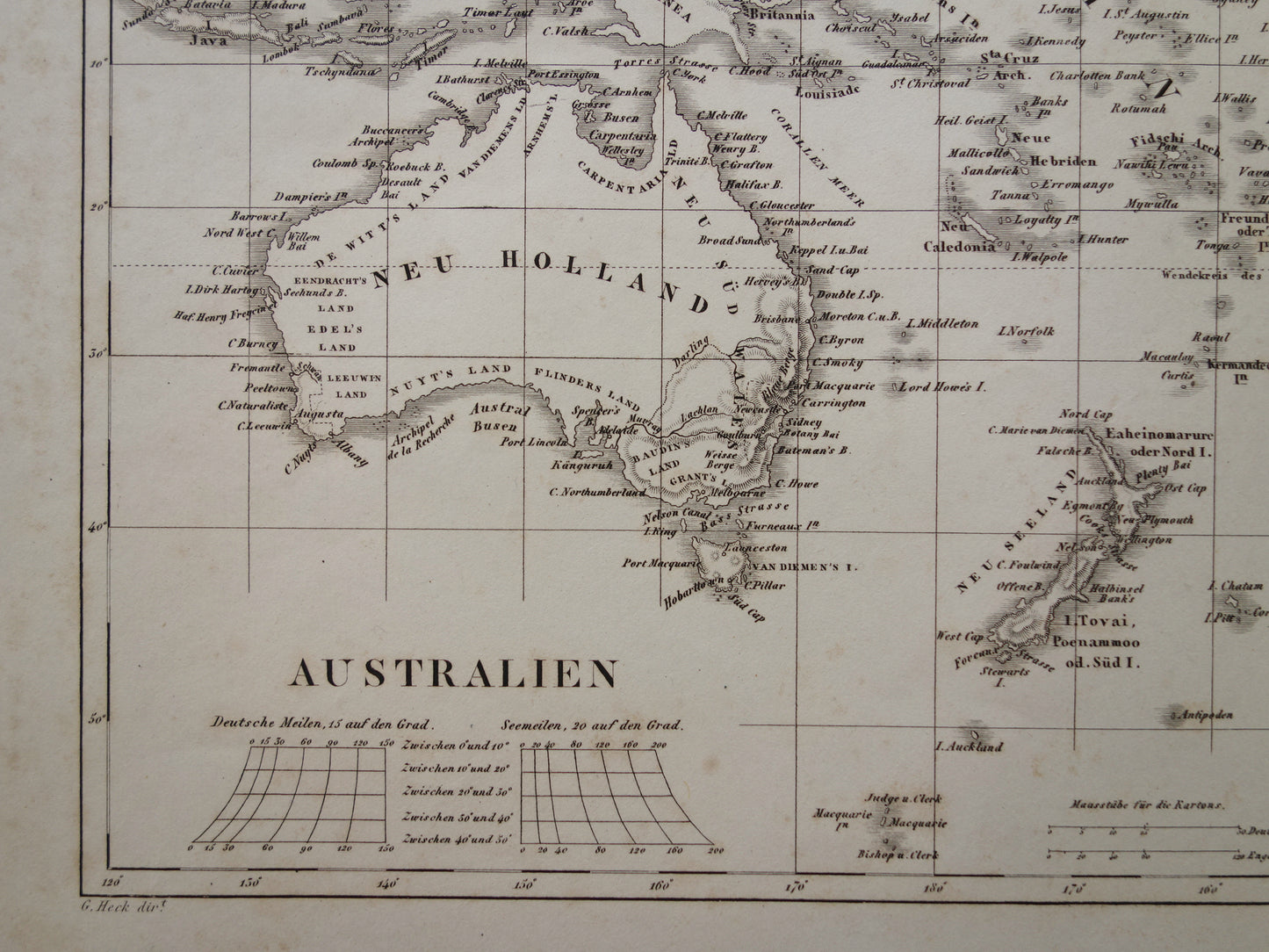 OCEANIË antieke kaart van Oceanië 175+ jaar oude landkaart van continent met Australië Nieuw-Zeeland uit 1849 - originele vintage historische kaarten