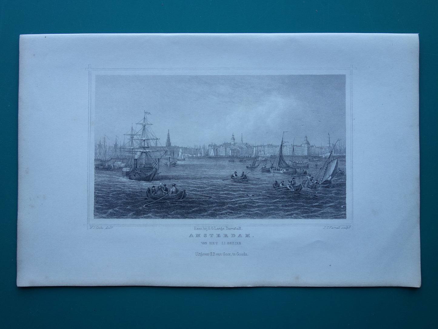 Amsterdam vanaf het IJ gezien Oude prent uit 1858 Originele antieke gravure Terwen Koningrijk der Nederlanden Amsterdam van het ij gezien