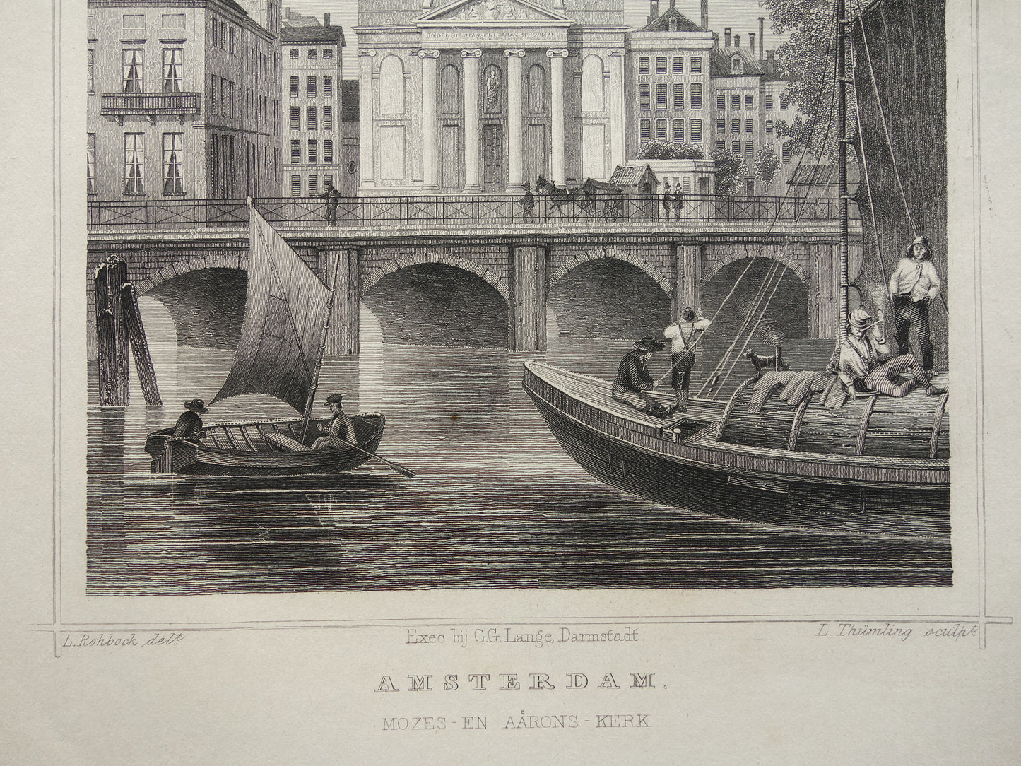 The Moses and Aaron Church Amsterdam Old print from 1858 Original antique engraving Terwen Kingdom of the Netherlands