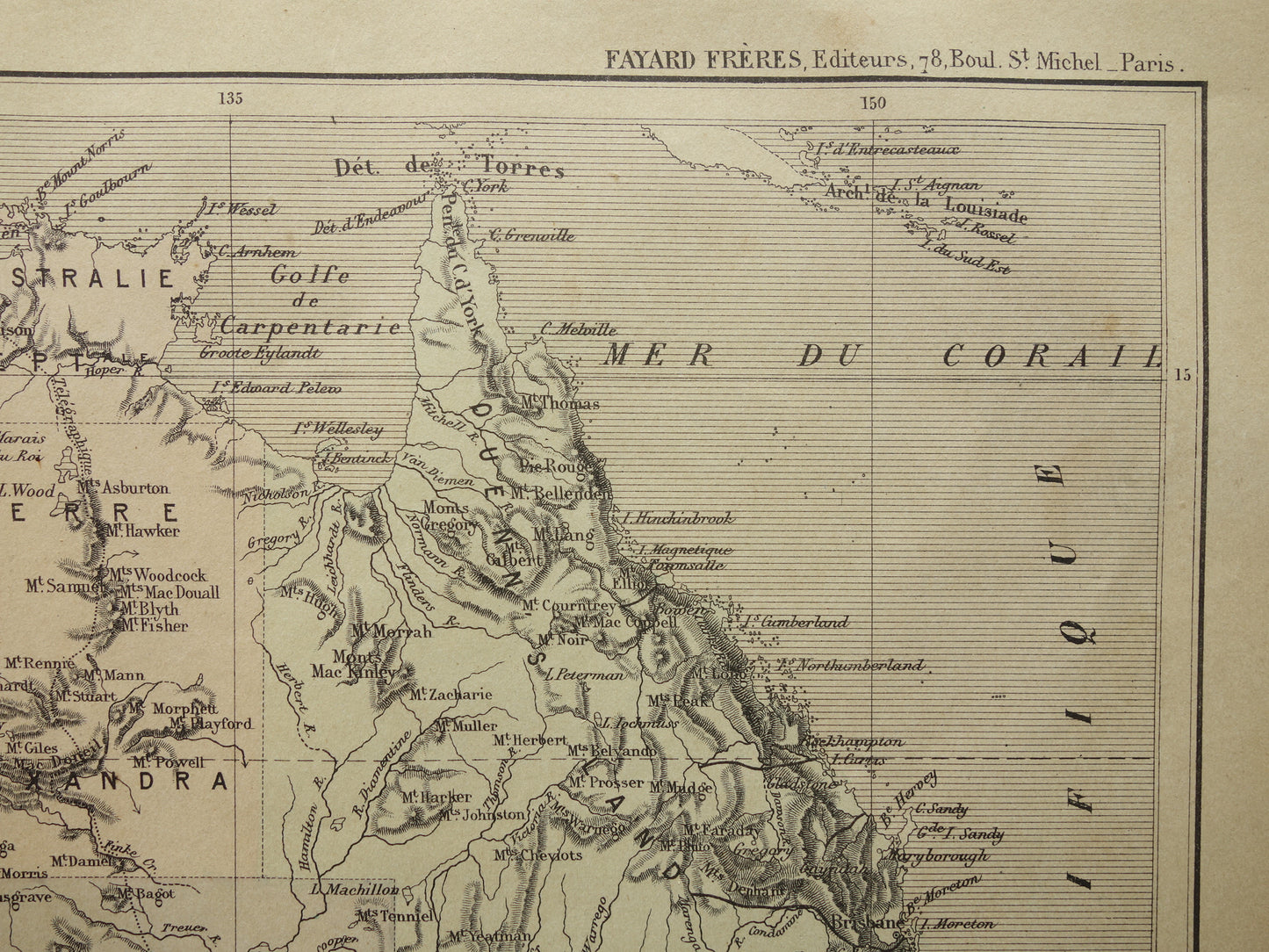 Oude kaart van Australië uit 1896 originele antieke Franse handgekleurde landkaart Australië