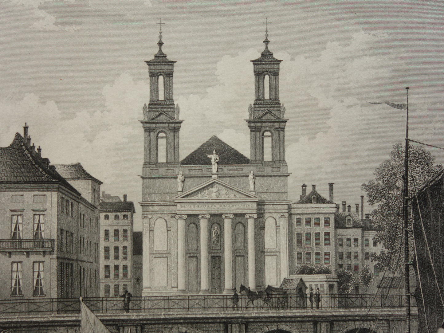 The Moses and Aaron Church Amsterdam Old print from 1858 Original antique engraving Terwen Kingdom of the Netherlands
