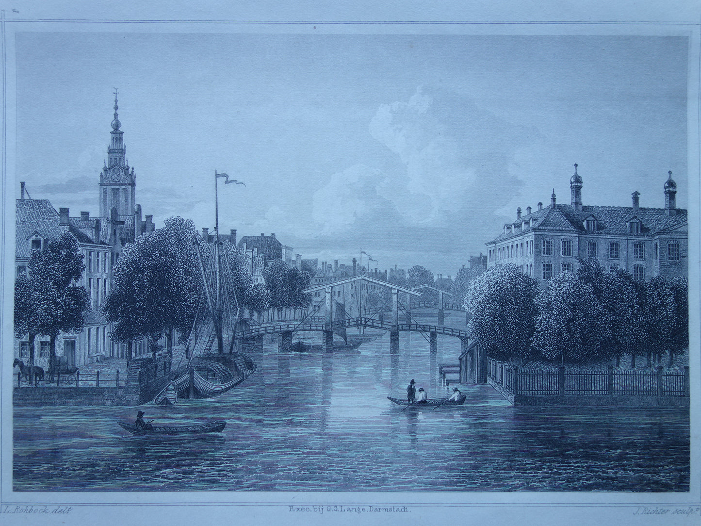 Oude prent Zwanenburgwal Amsterdam 1858 Originele antieke gravure Terwen Koningrijk der Nederlanden Groene Burgwal