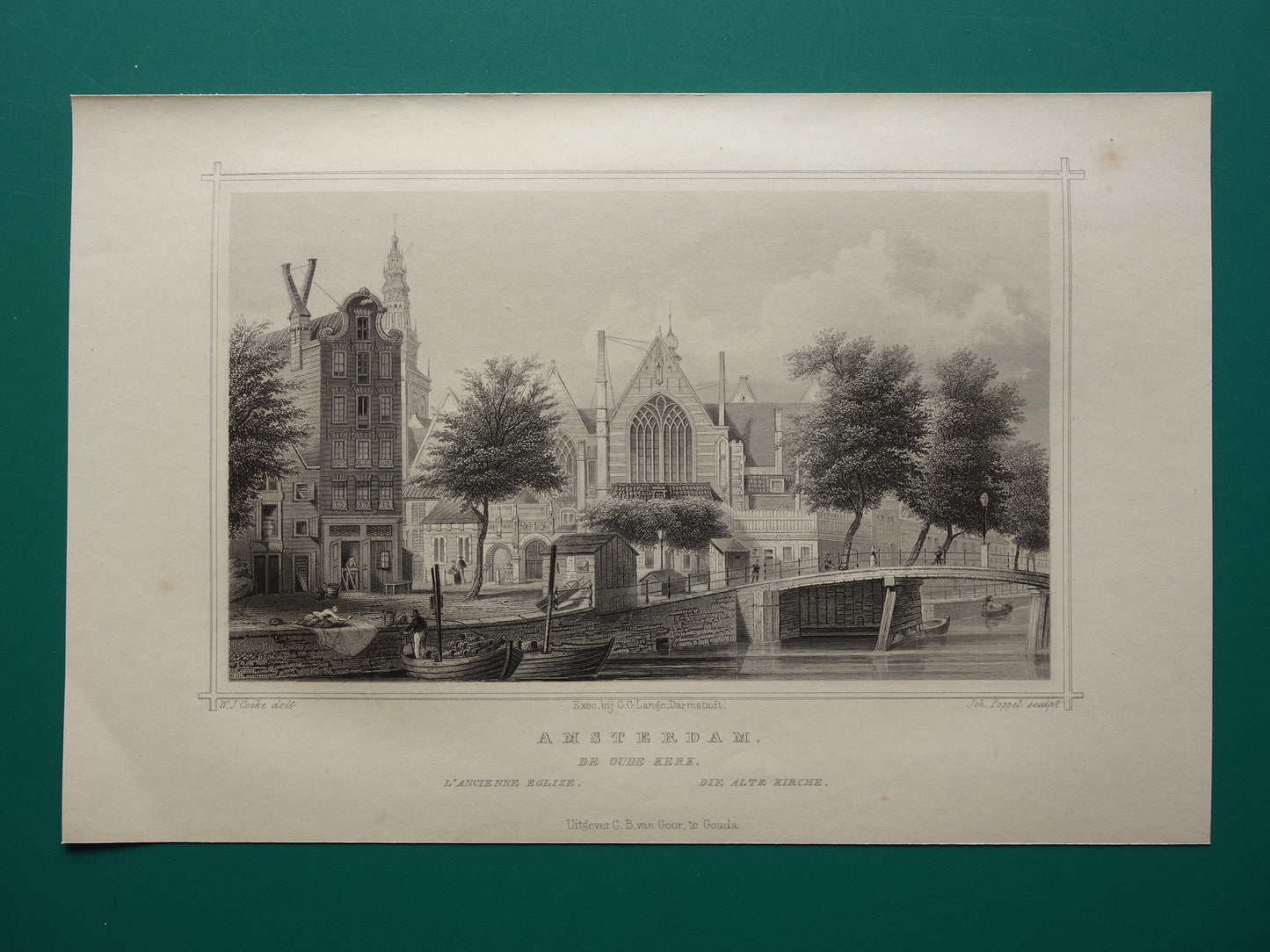 De Oude Kerk Amsterdam Old print from 1858 Original antique engraving Terwen Kingdom of the Netherlands