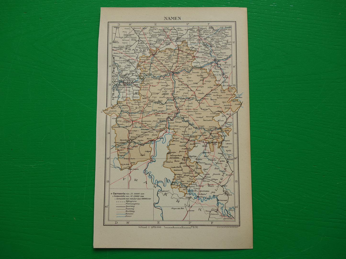 NAMEN oude kaart van provincie Namen België uit 1937 kleine originele vintage landkaart Namur Nameur