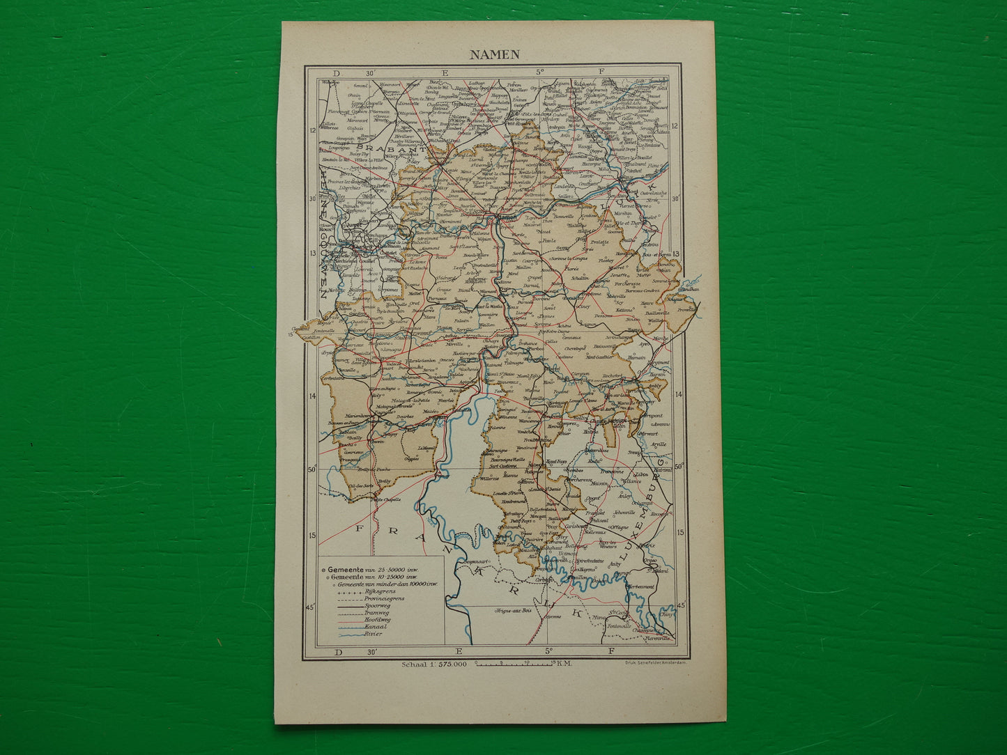 NAMEN oude kaart van provincie Namen België uit 1937 kleine originele vintage landkaart Namur Nameur