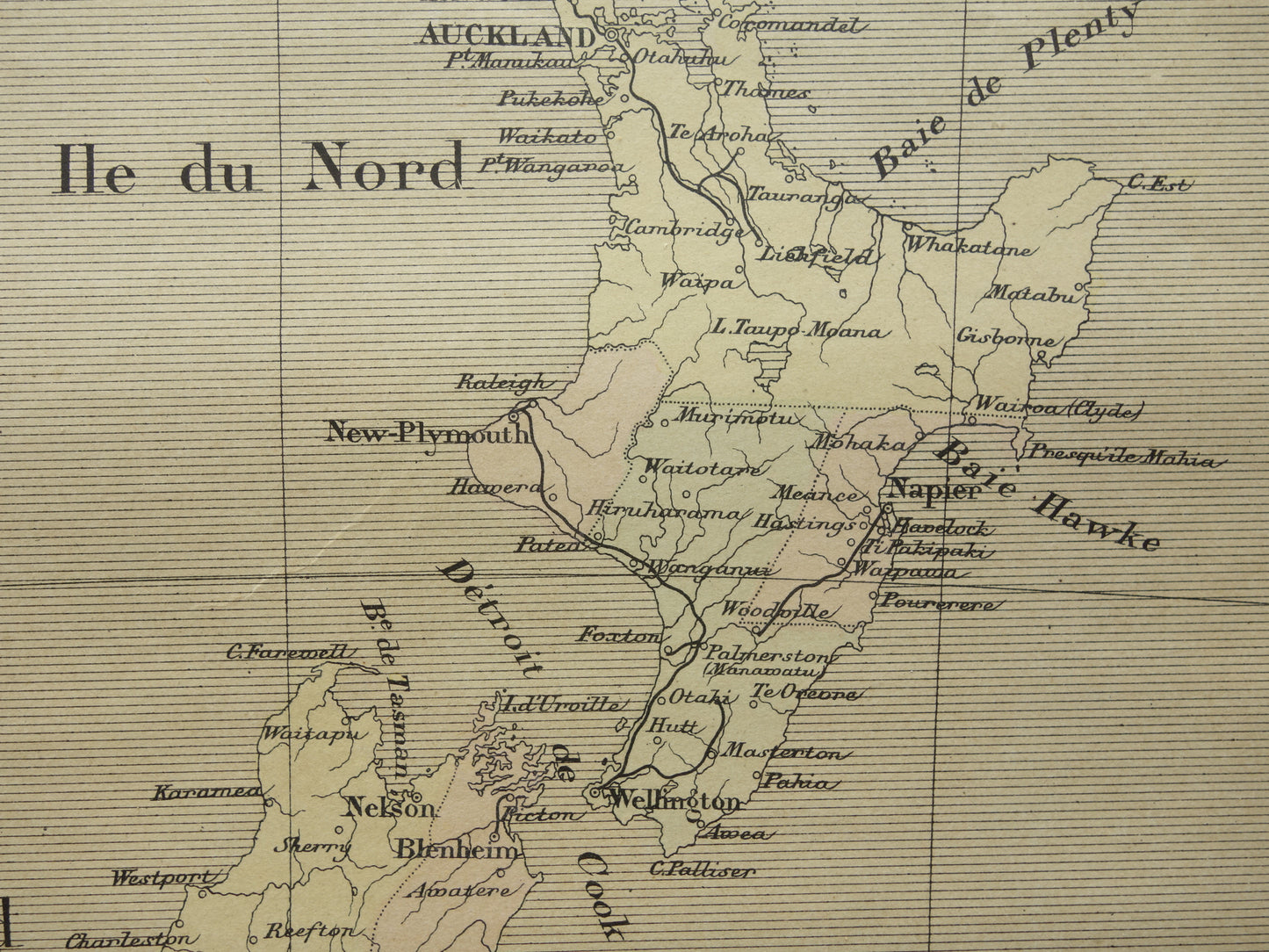 NIEUW-ZEELAND oude kaart uit 1896 originele antieke Franse handgekleurde landkaart Nieuw-Zeeland