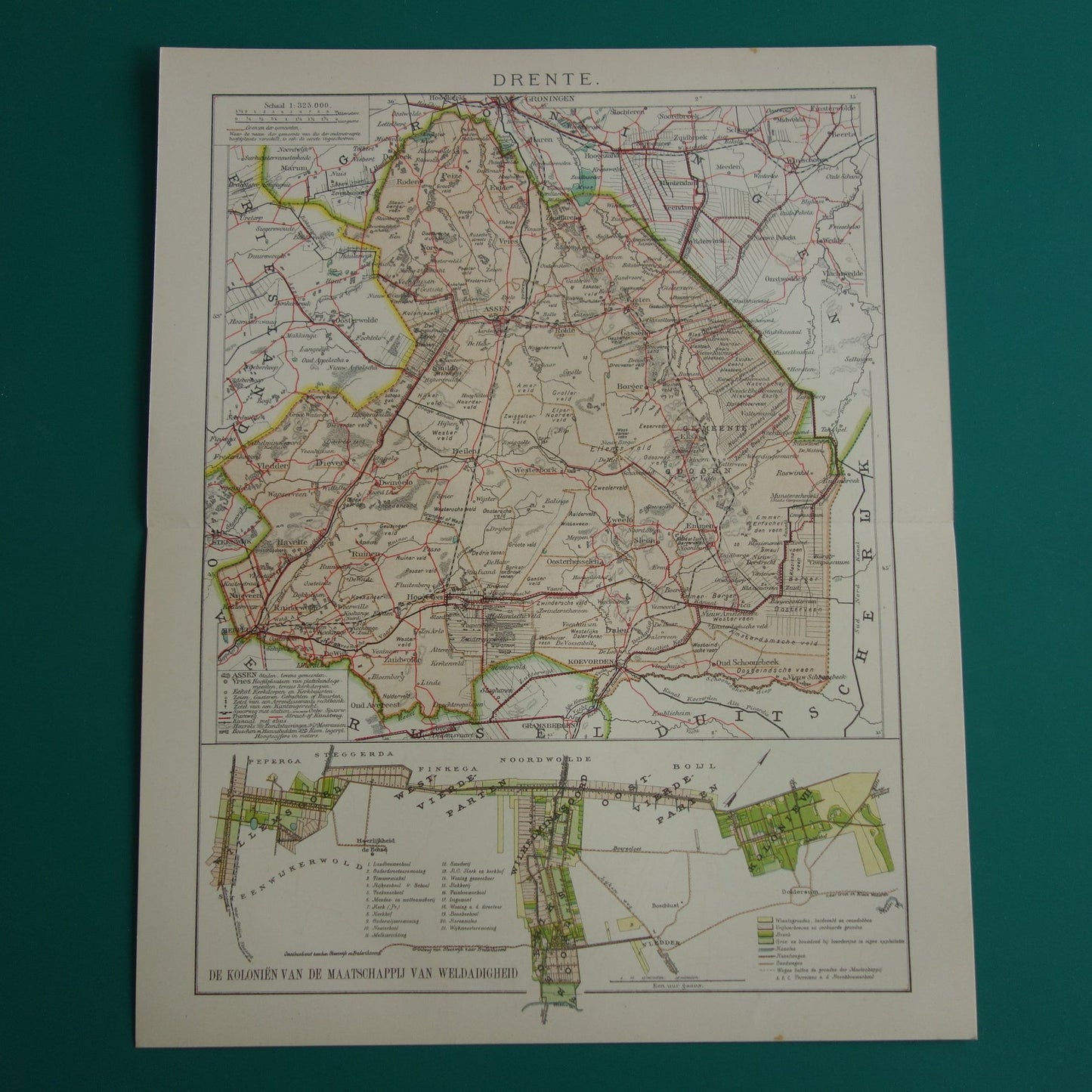 DRENTHE Oude landkaart van de provincie Drenthe uit 1907