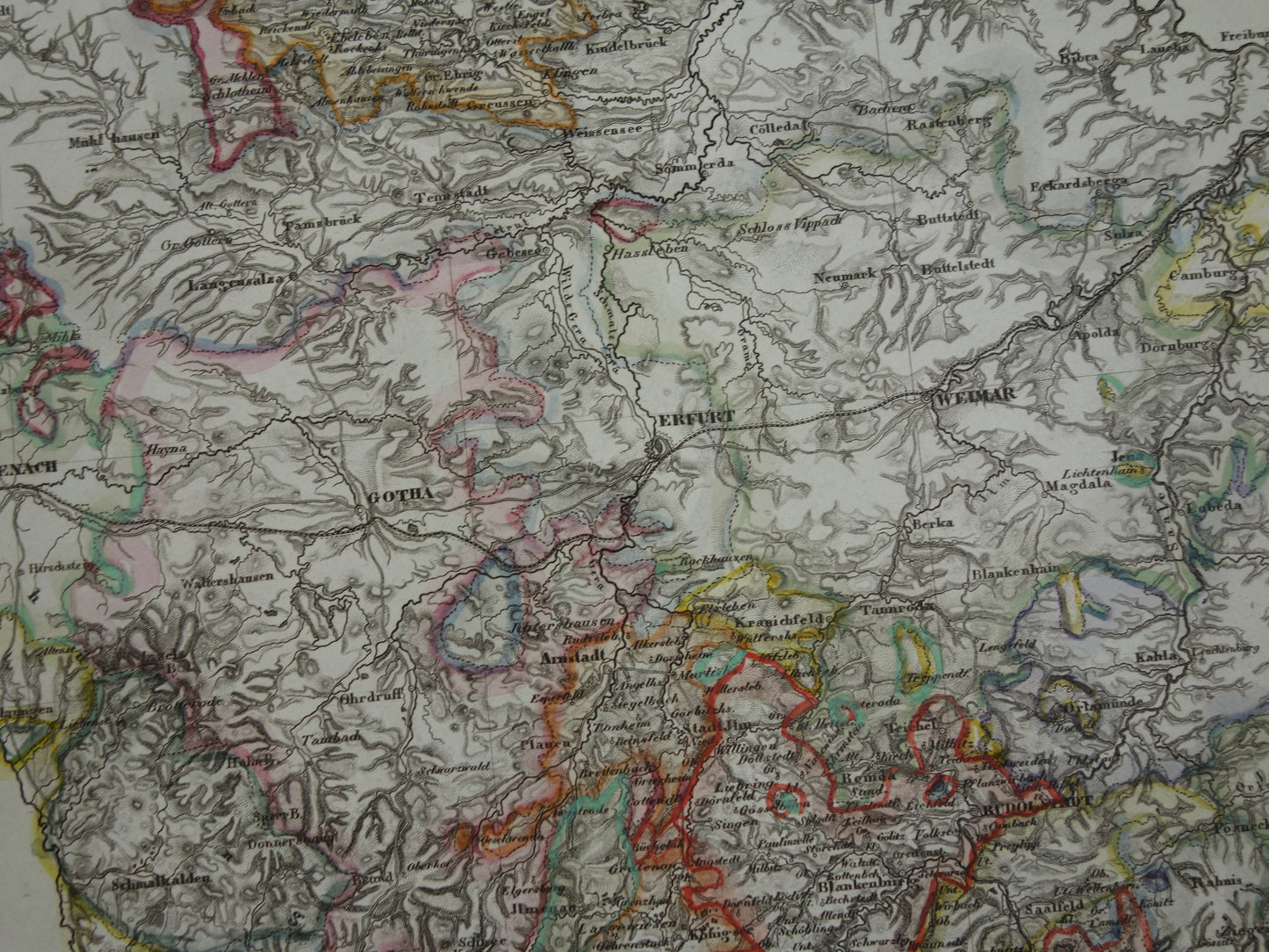 Schwarzburg-Sondershausen oude kaart Duitsland uit 1851 originele antieke landkaart Gotha Rudolstadt