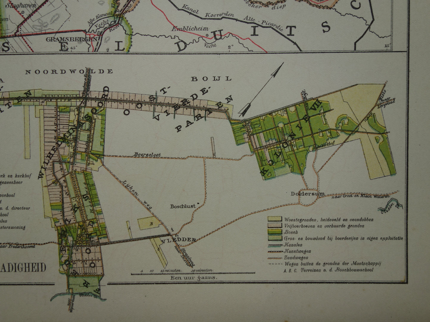 DRENTHE Oude landkaart van de provincie Drenthe uit 1907 originele vintage kaart Assen Maatschappij Weldadigheid