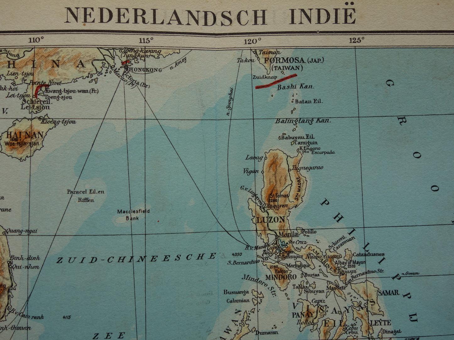 INDONESIË oude kaart van Indonesië Filipijnen Zuidoost-Azië 1937 originele vintage Nederlandse landkaart Nederlandsch Indië Batavia Atjeh Java