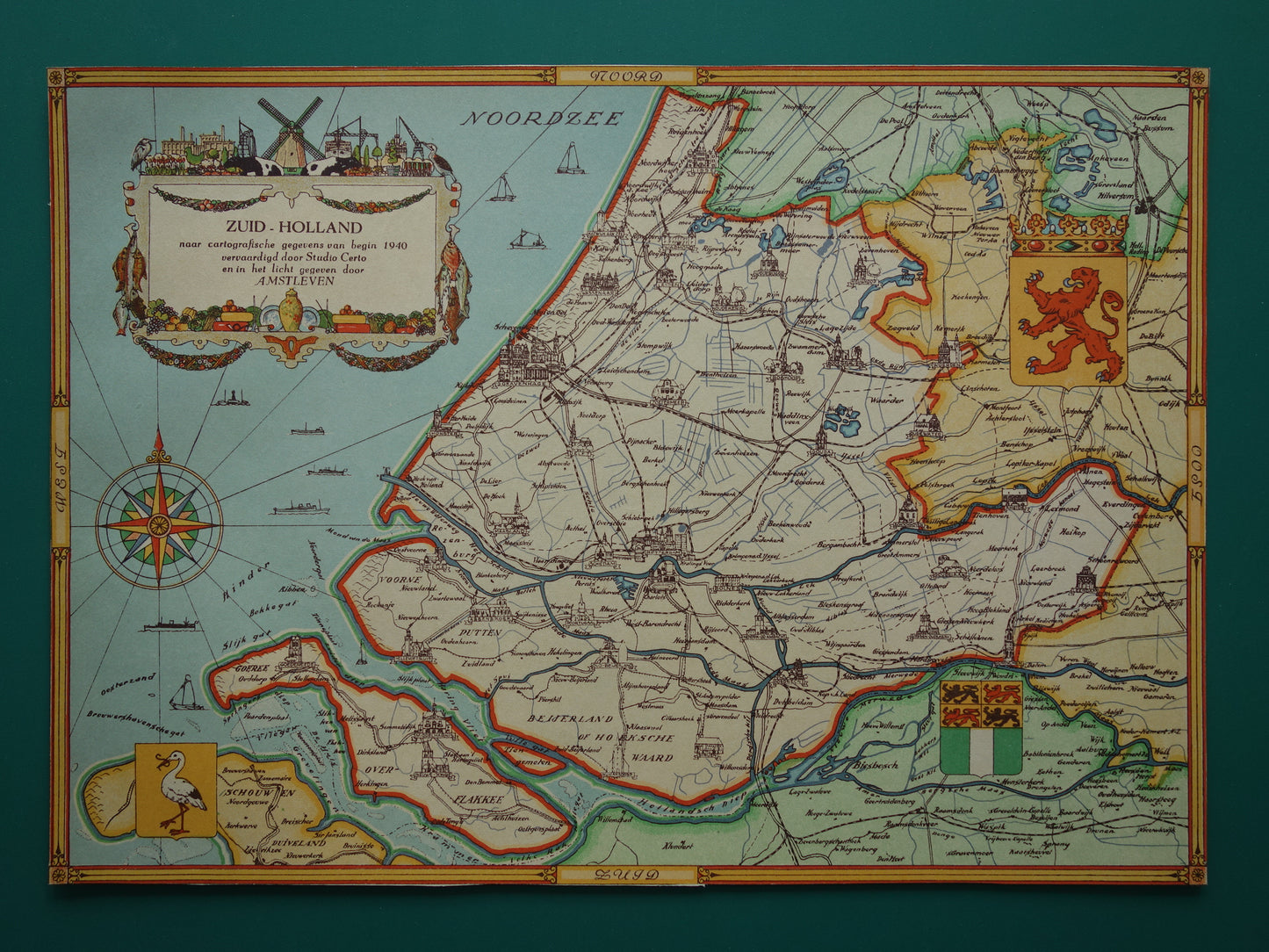 ZUID-HOLLAND Vintage kaart van de provincie Zuid-Holland uit 1947 Oude historische landkaart