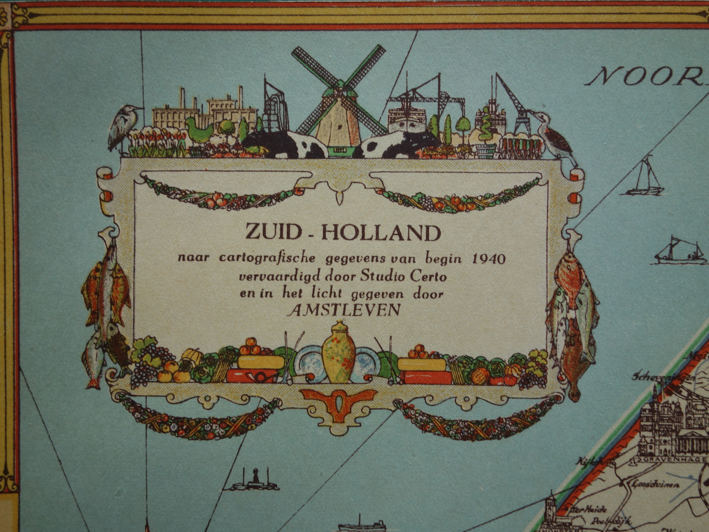 ZUID-HOLLAND Vintage kaart van de provincie Zuid-Holland uit 1947 Oude historische landkaart