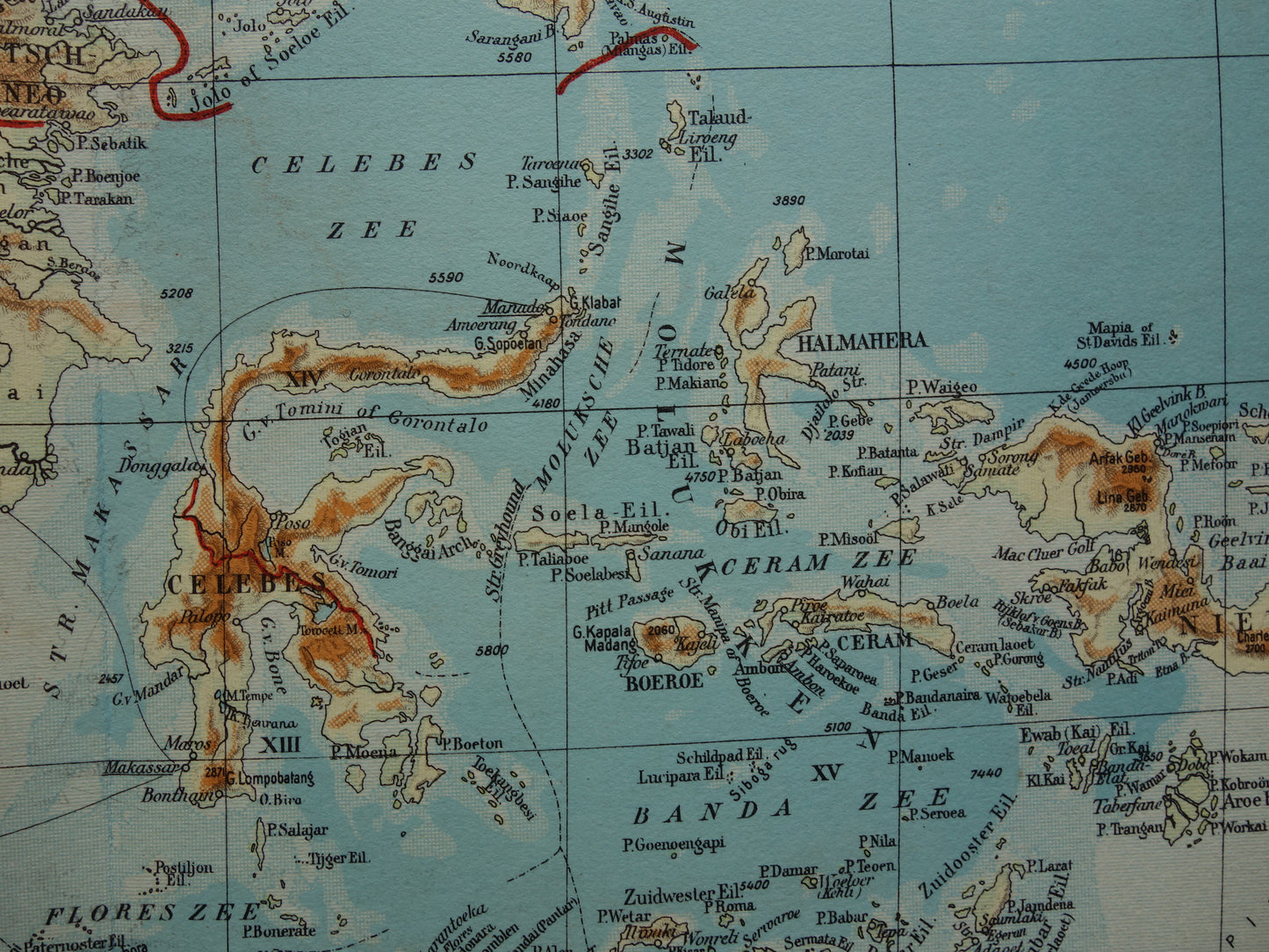 INDONESIË oude kaart van Indonesië Filipijnen Zuidoost-Azië 1937 originele vintage Nederlandse landkaart Nederlandsch Indië Batavia Atjeh Java
