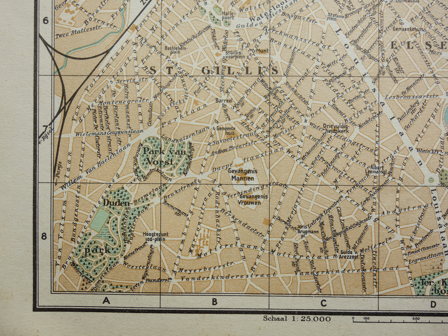 BRÜSSEL Alte Karte von Brüssel, Belgien, aus dem Jahr 1933, originale niederländische Vintage-Karte