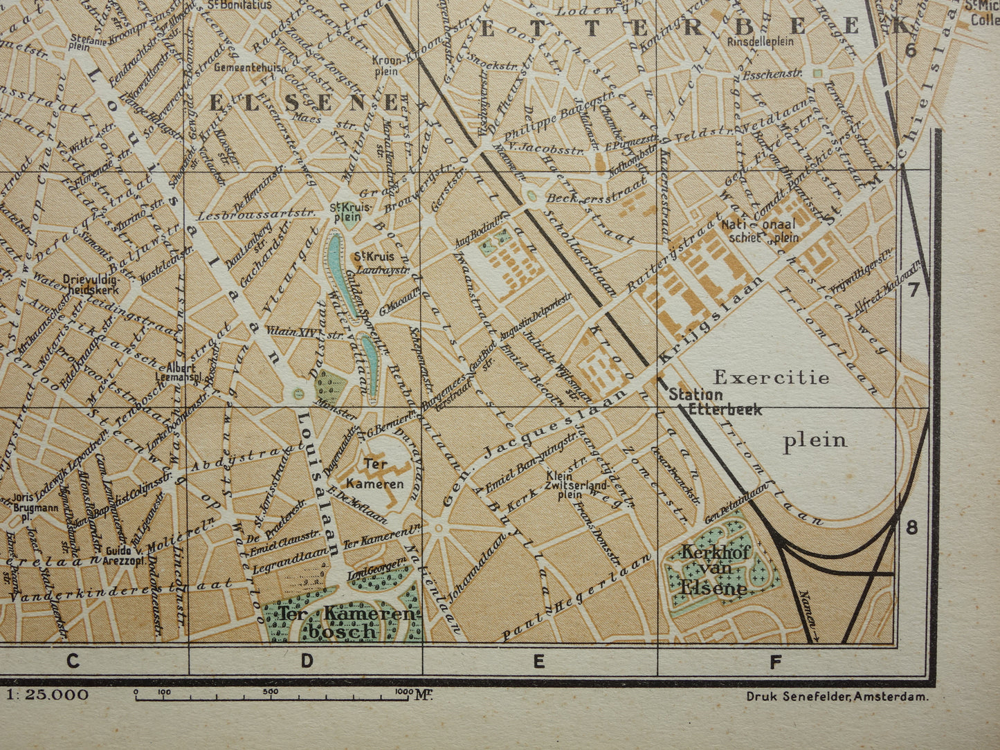 BRÜSSEL Alte Karte von Brüssel, Belgien, aus dem Jahr 1933, originale niederländische Vintage-Karte