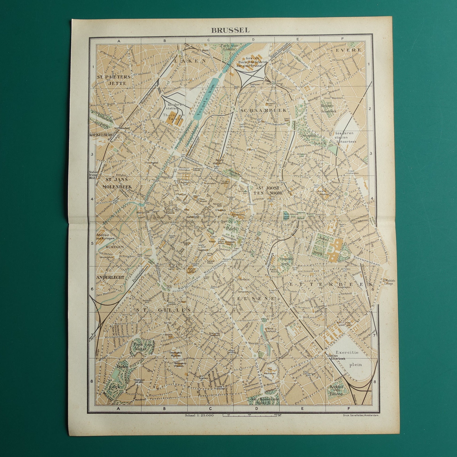 BRUSSEL Oude kaart van Brussel België uit 1933 originele vintage Nederlandse plattegrond