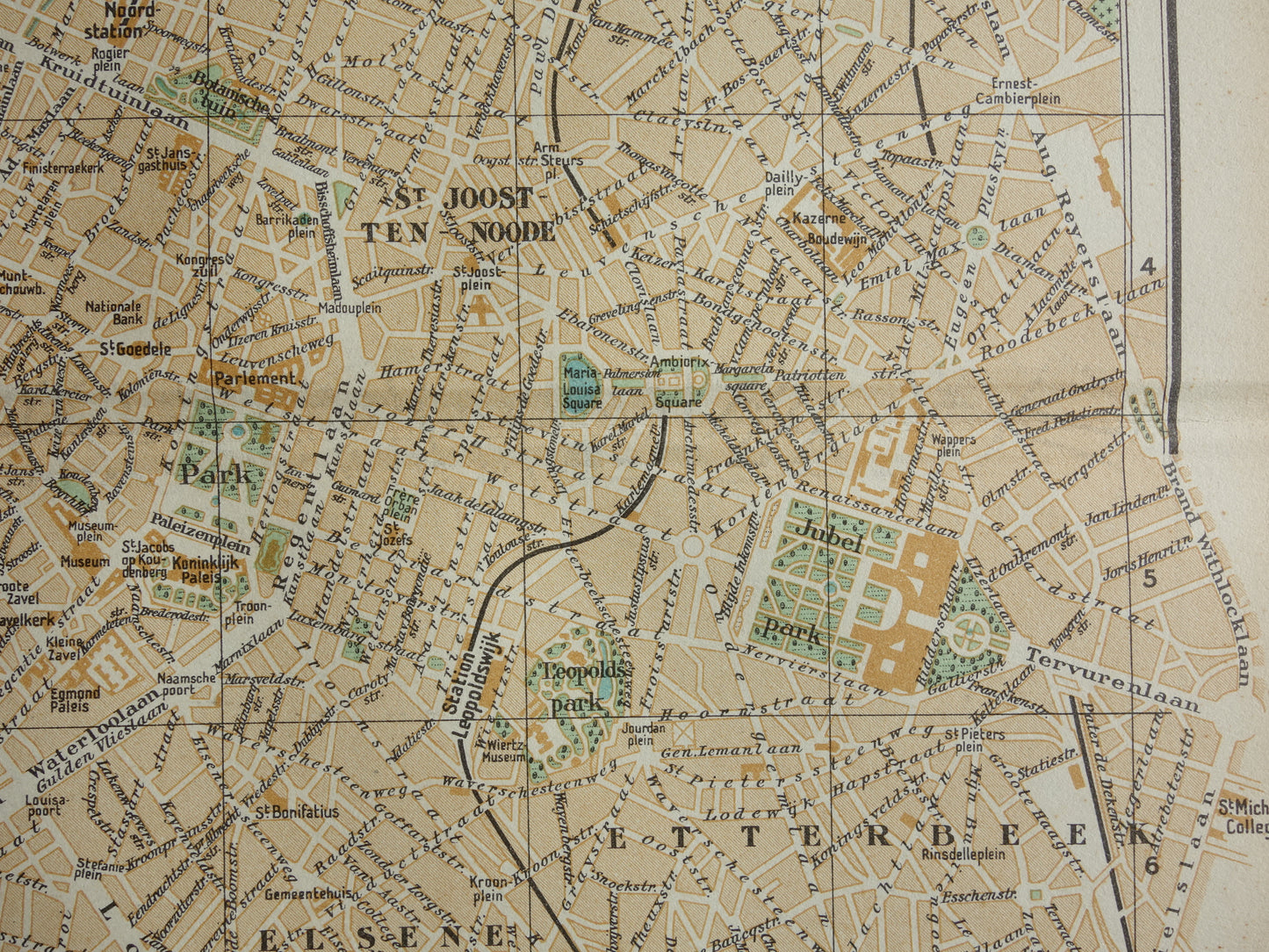 BRÜSSEL Alte Karte von Brüssel, Belgien, aus dem Jahr 1933, originale niederländische Vintage-Karte