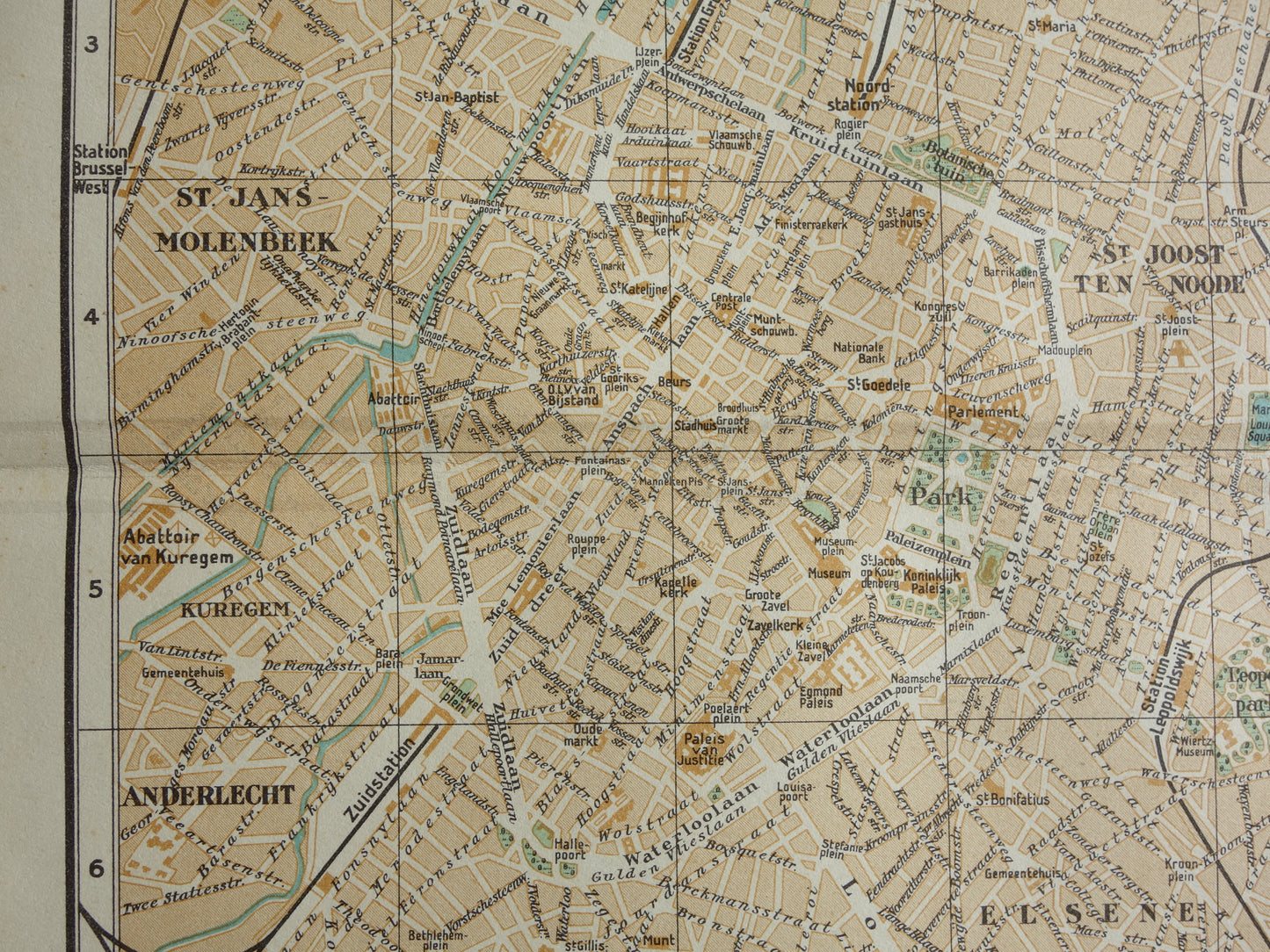 BRÜSSEL Alte Karte von Brüssel, Belgien, aus dem Jahr 1933, originale niederländische Vintage-Karte