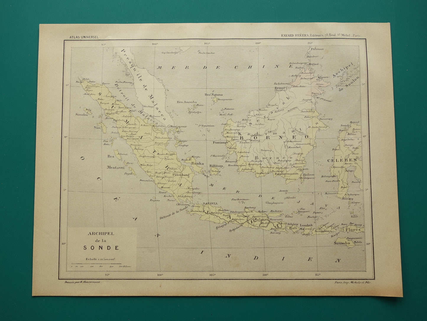 INDONESIA old map of Indonesia 1896 original antique French hand colored map Java Batavia Sumatra