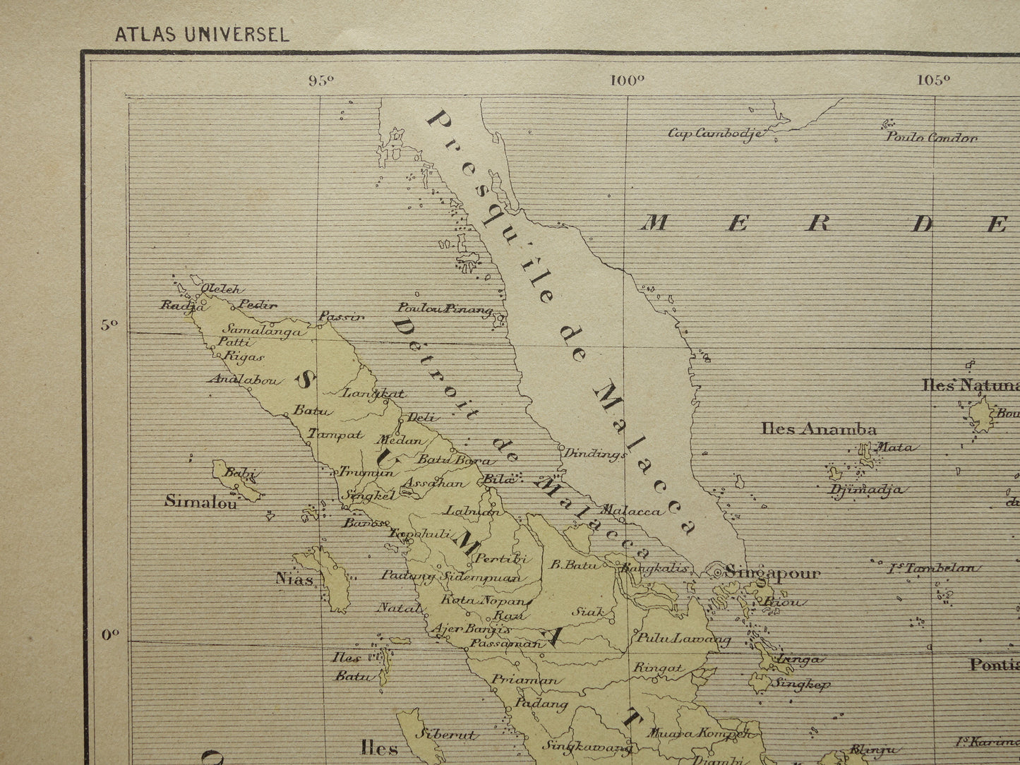 INDONESIA old map of Indonesia 1896 original antique French hand colored map Java Batavia Sumatra
