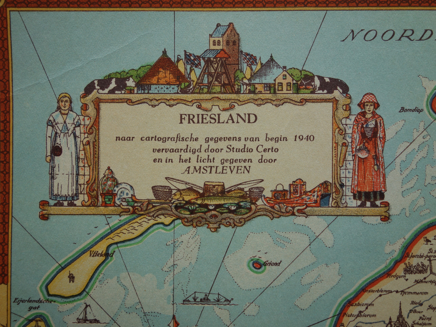 FRIESLAND Vintage kaart van de provincie Friesland uit 1947 Oude historische landkaart