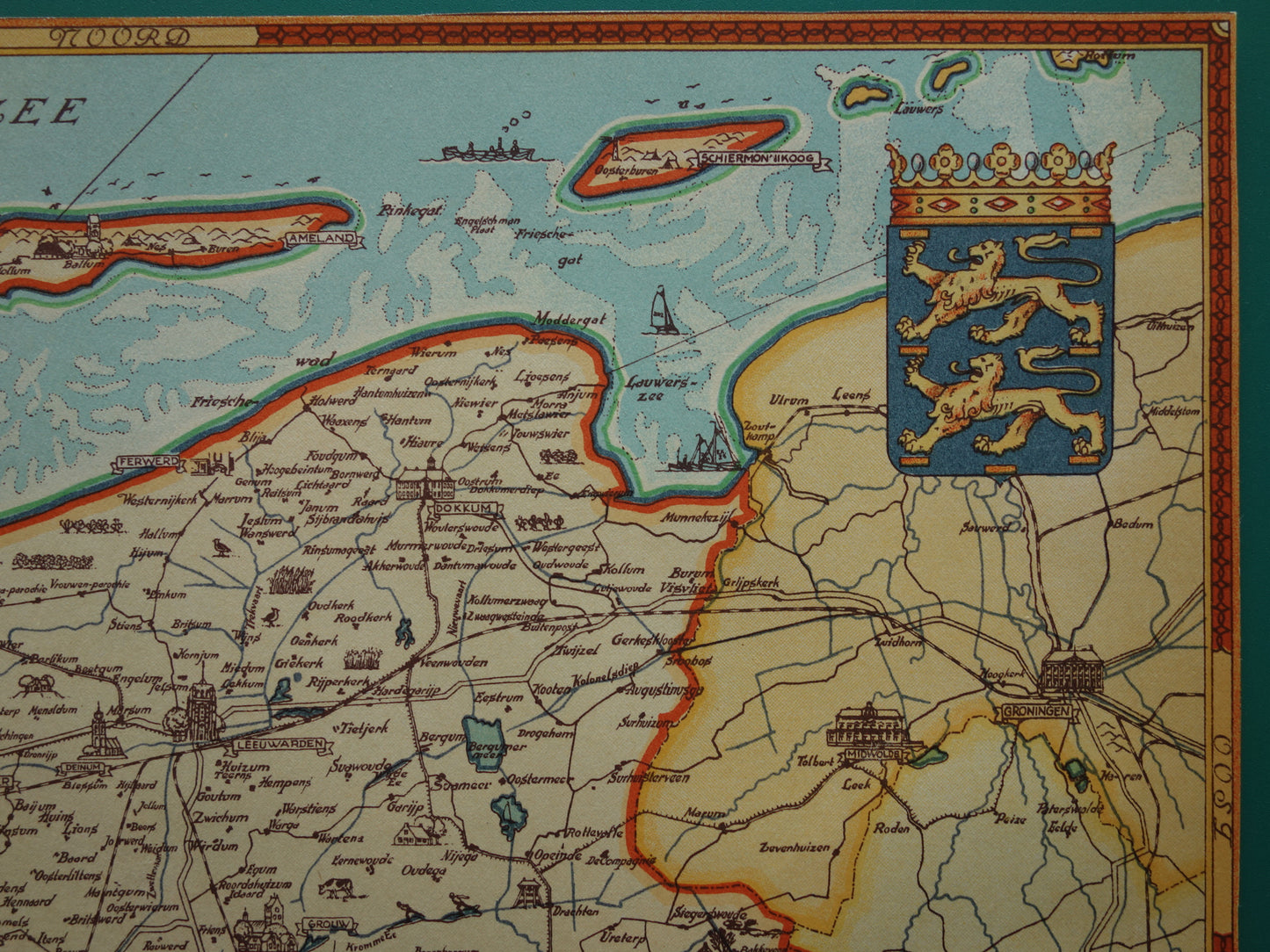 FRIESLAND Vintage kaart van de provincie Friesland uit 1947 Oude historische landkaart