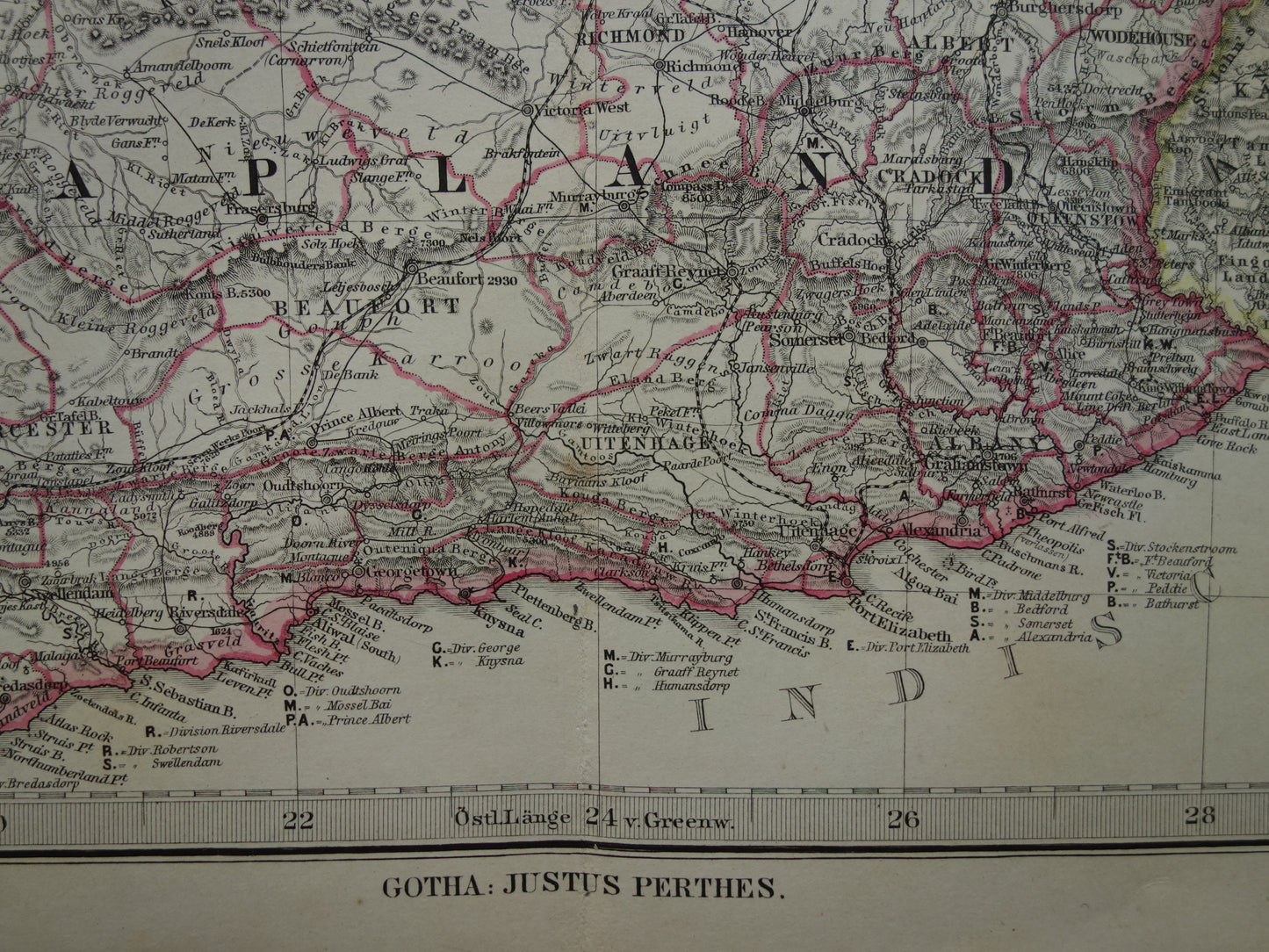 Oude landkaart van Zuid-Afrika in 1885 Grote originele 135+ jaar antieke kaart van Oranje Vrijstaat Namibië Botswana Kaapland Transvaal