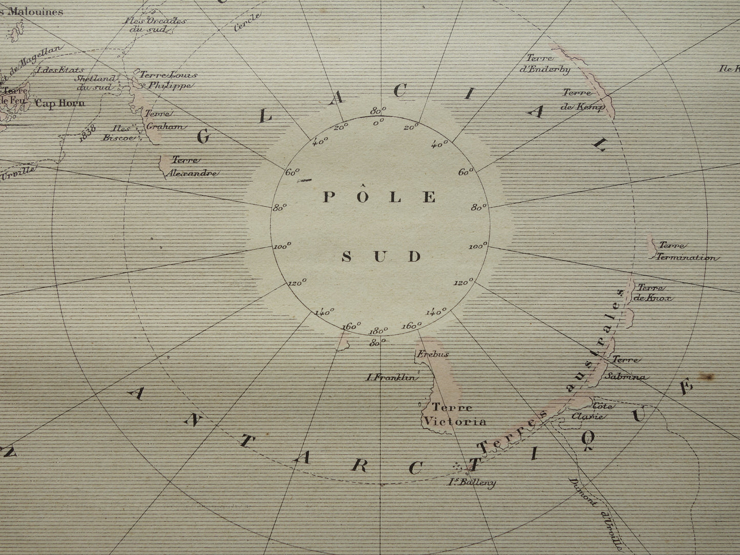ZUIDPOOL oude kaart van Antarctica uit 1896 originele antieke Franse landkaart