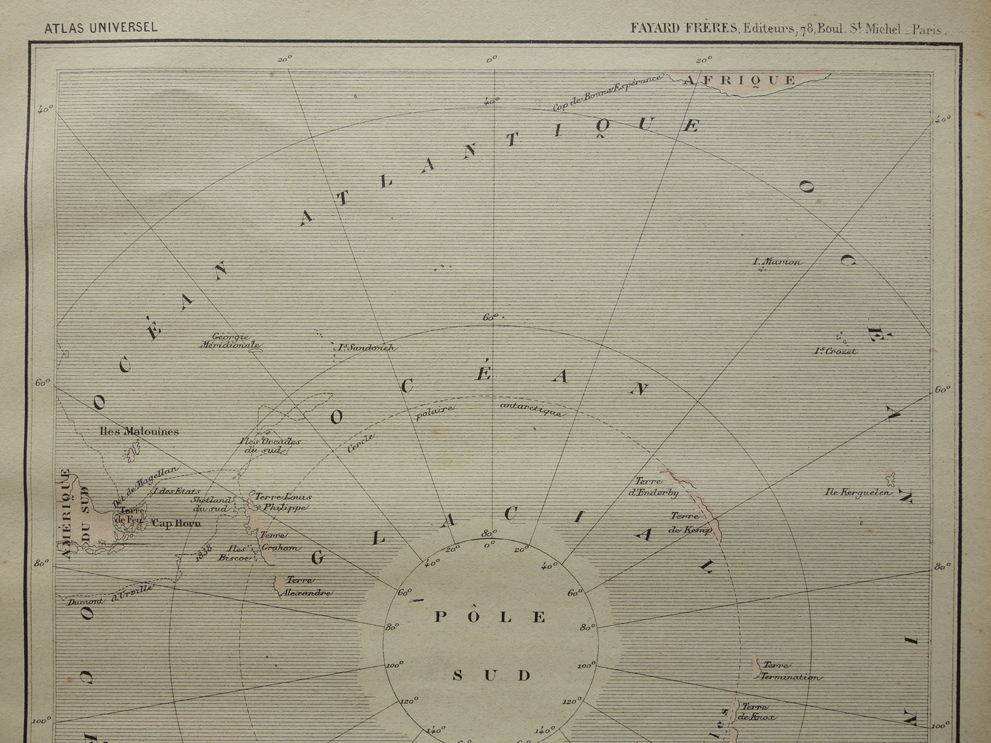 ZUIDPOOL oude kaart van Antarctica uit 1896 originele antieke Franse landkaart