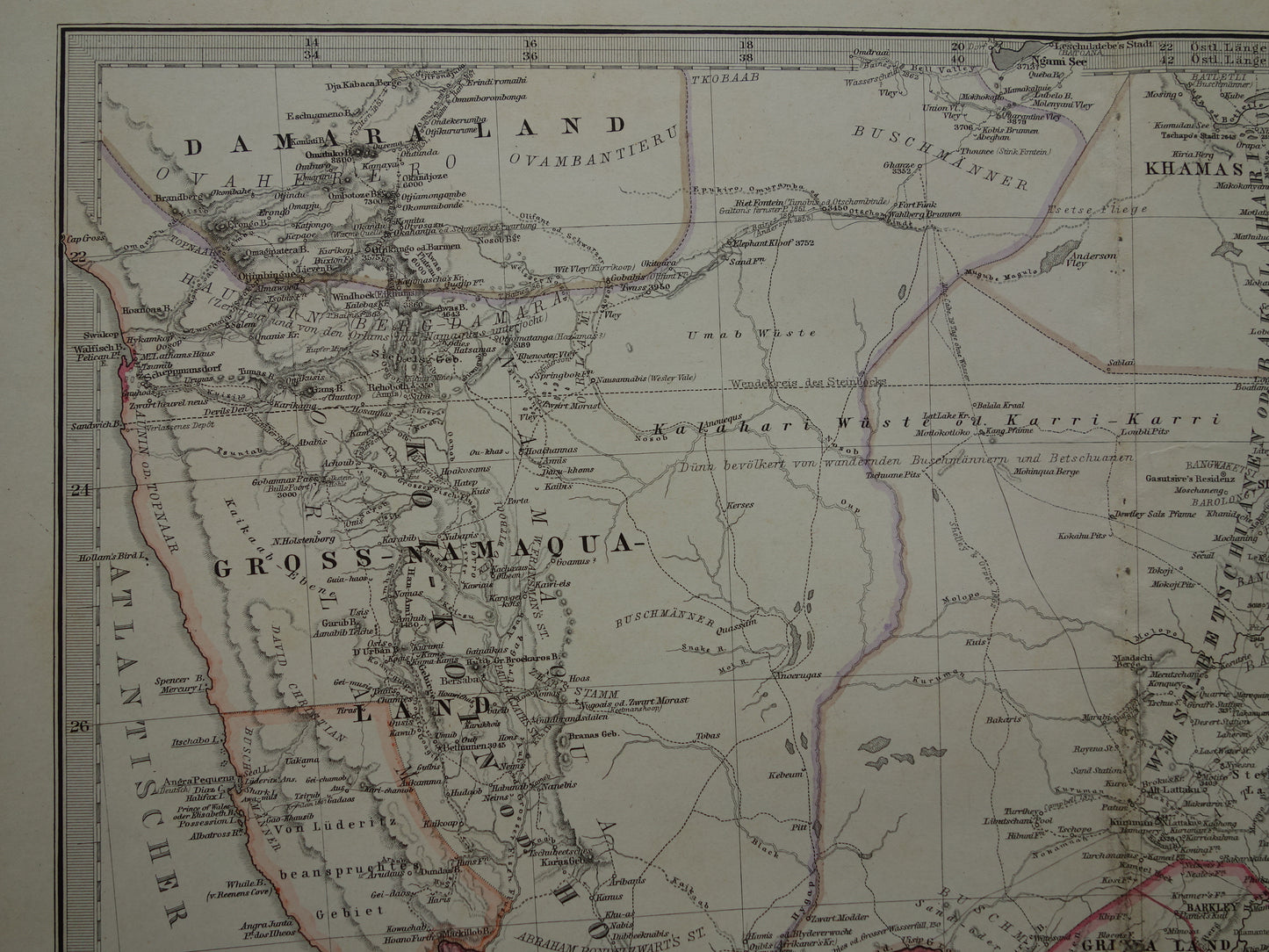 Oude landkaart van Zuid-Afrika in 1885 Grote originele 135+ jaar antieke kaart van Oranje Vrijstaat Namibië Botswana Kaapland Transvaal