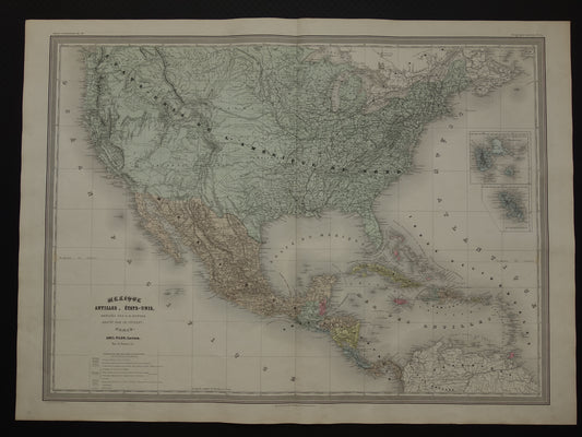 Oude landkaart van de Verenigde Staten van Amerika 1880 originele antieke zeer grote kaart poster VS Mexico