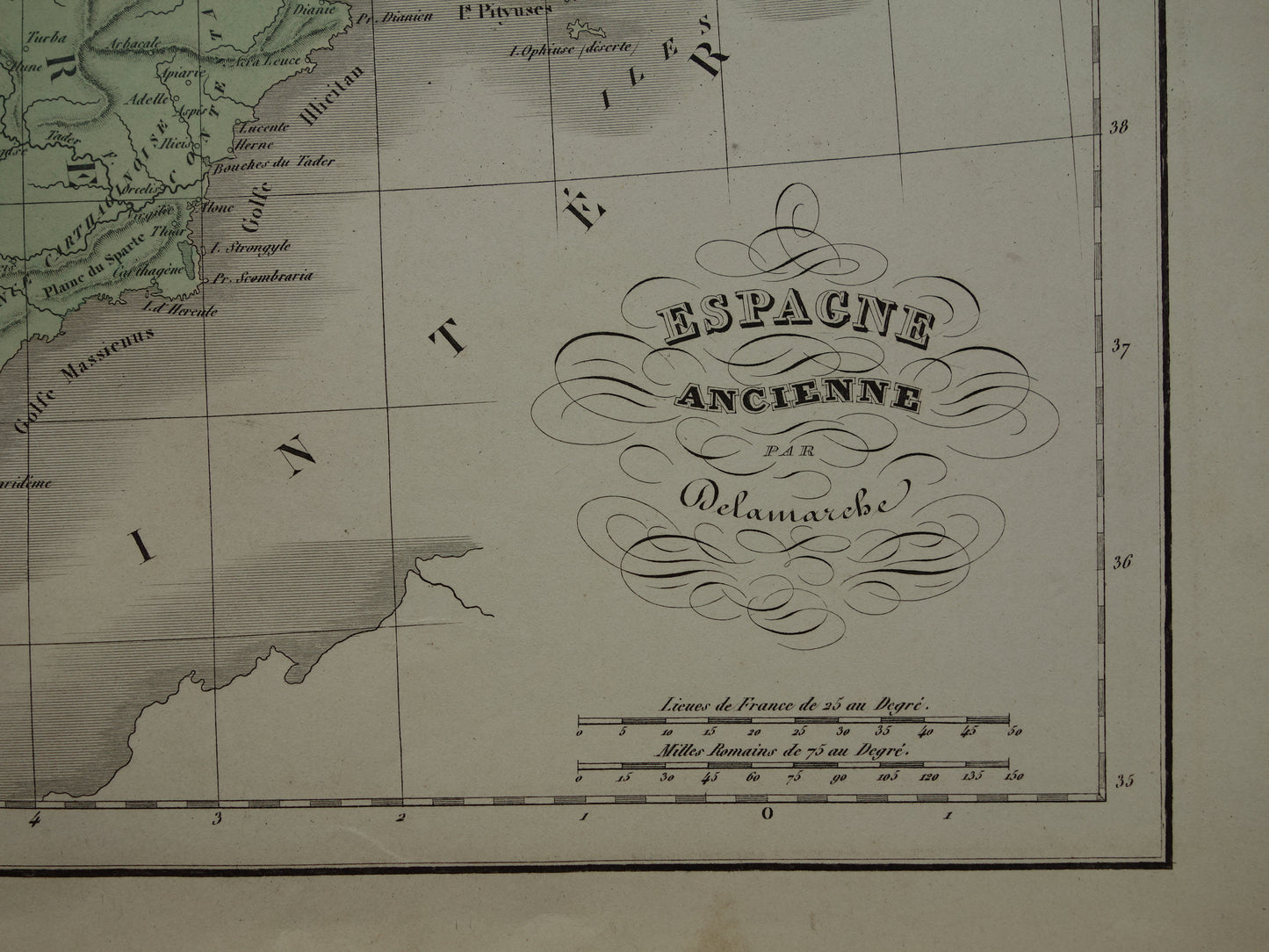 SPANJE Oude landkaart van Spanje & Portugal in klassieke oudheid / Romeinse tijd originele antieke kaart uit 1859