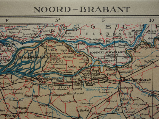 Noord-Brabant Kleine oude landkaart van de provincie Noord-Brabant uit 1937 originele vintage kaart