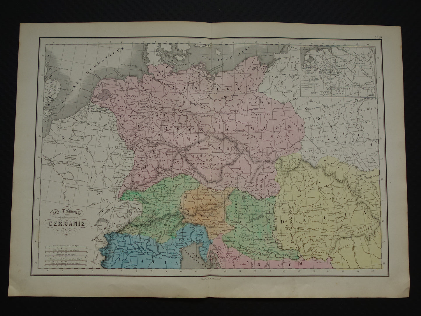 Oude landkaart van Germanië Duitsland in klassieke oudheid / Romeinse tijd originele antieke kaart Germanen Limes uit 1859