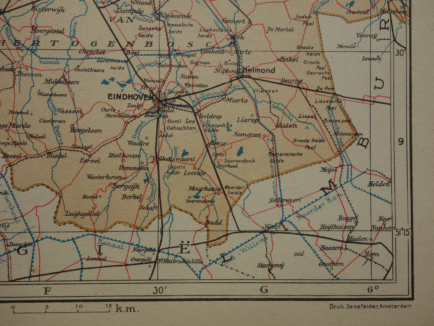 Noord-Brabant Kleine oude landkaart van de provincie Noord-Brabant uit 1937 originele vintage kaart