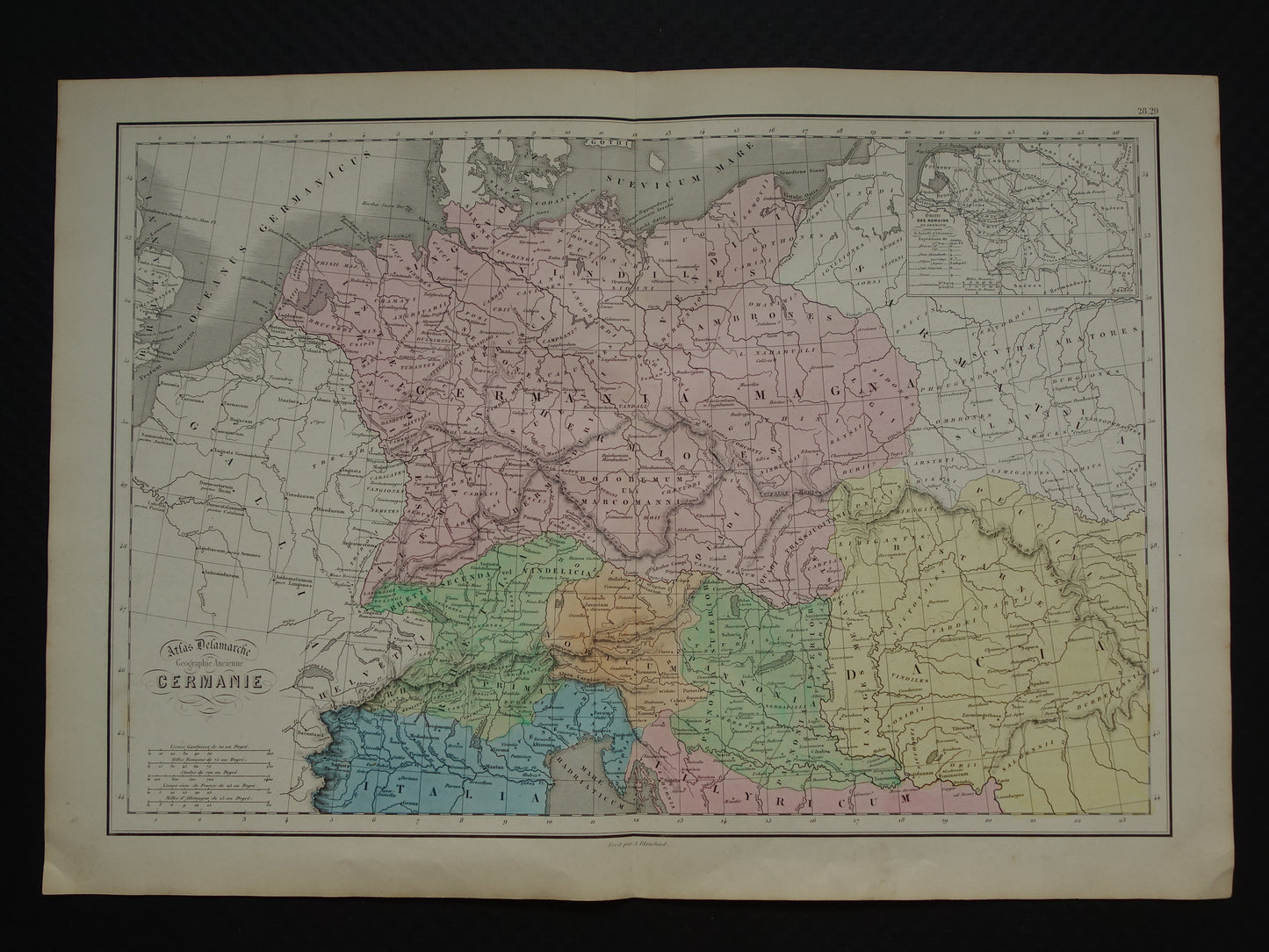 Oude landkaart van Germanië Duitsland in klassieke oudheid / Romeinse tijd originele antieke kaart Germanen Limes uit 1859