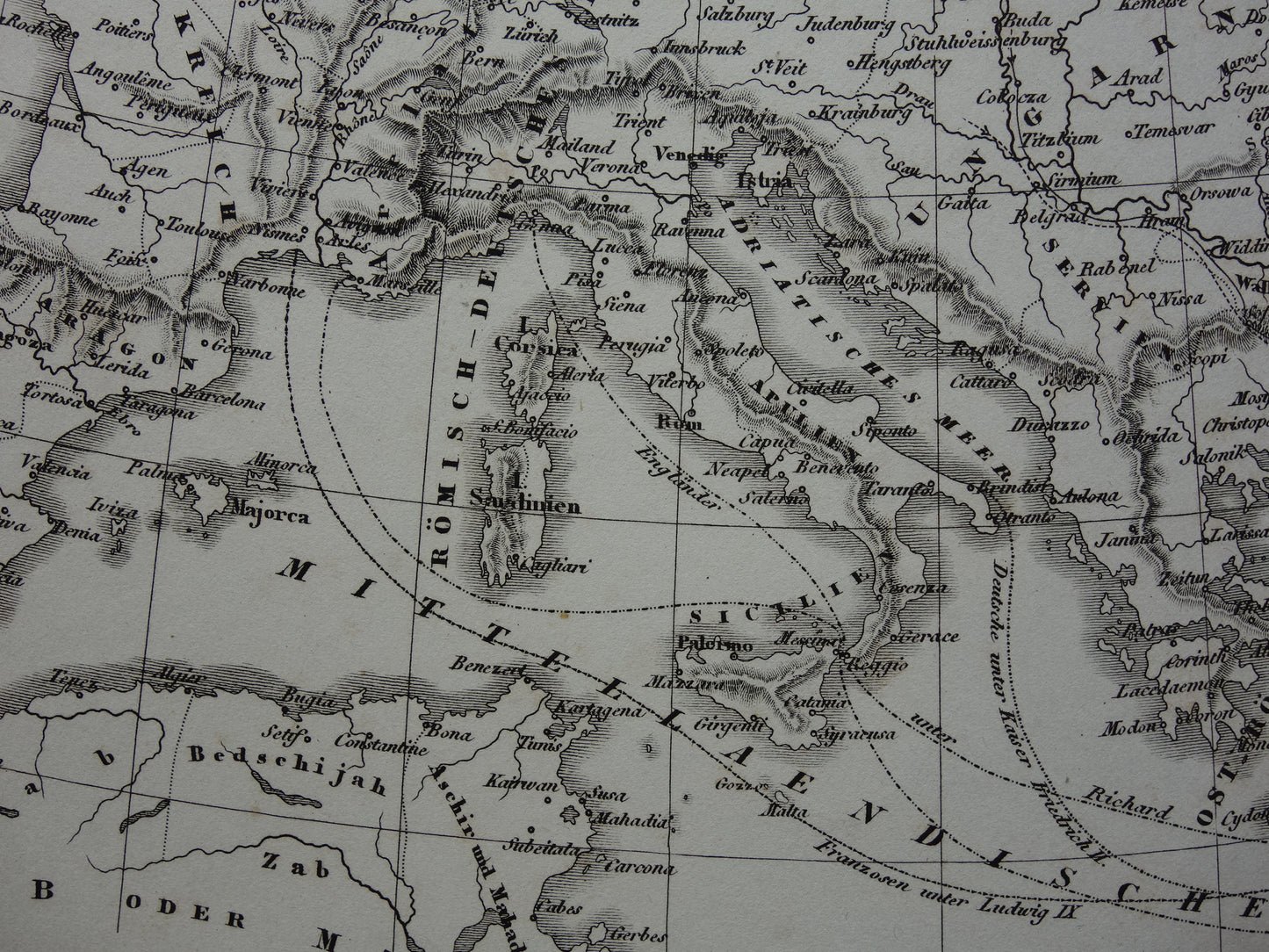 Antieke kaart van EUROPA tijdens kruistochten 175+ jaar oude landkaart van continent uit 1849 - originele vintage historische kaarten