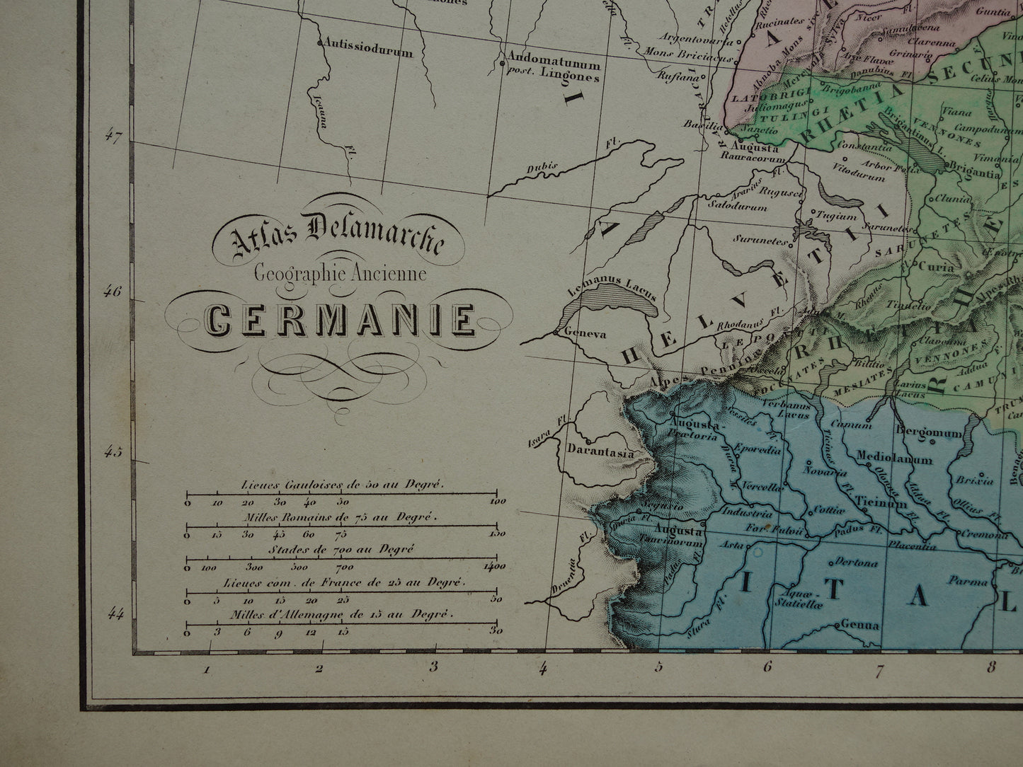 Oude landkaart van Germanië Duitsland in klassieke oudheid / Romeinse tijd originele antieke kaart Germanen Limes uit 1859