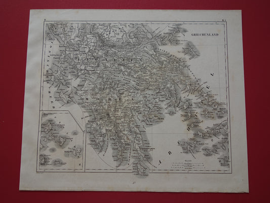 Oude landkaart van Griekenland uit 1849 historische kaart Griekenland z/w