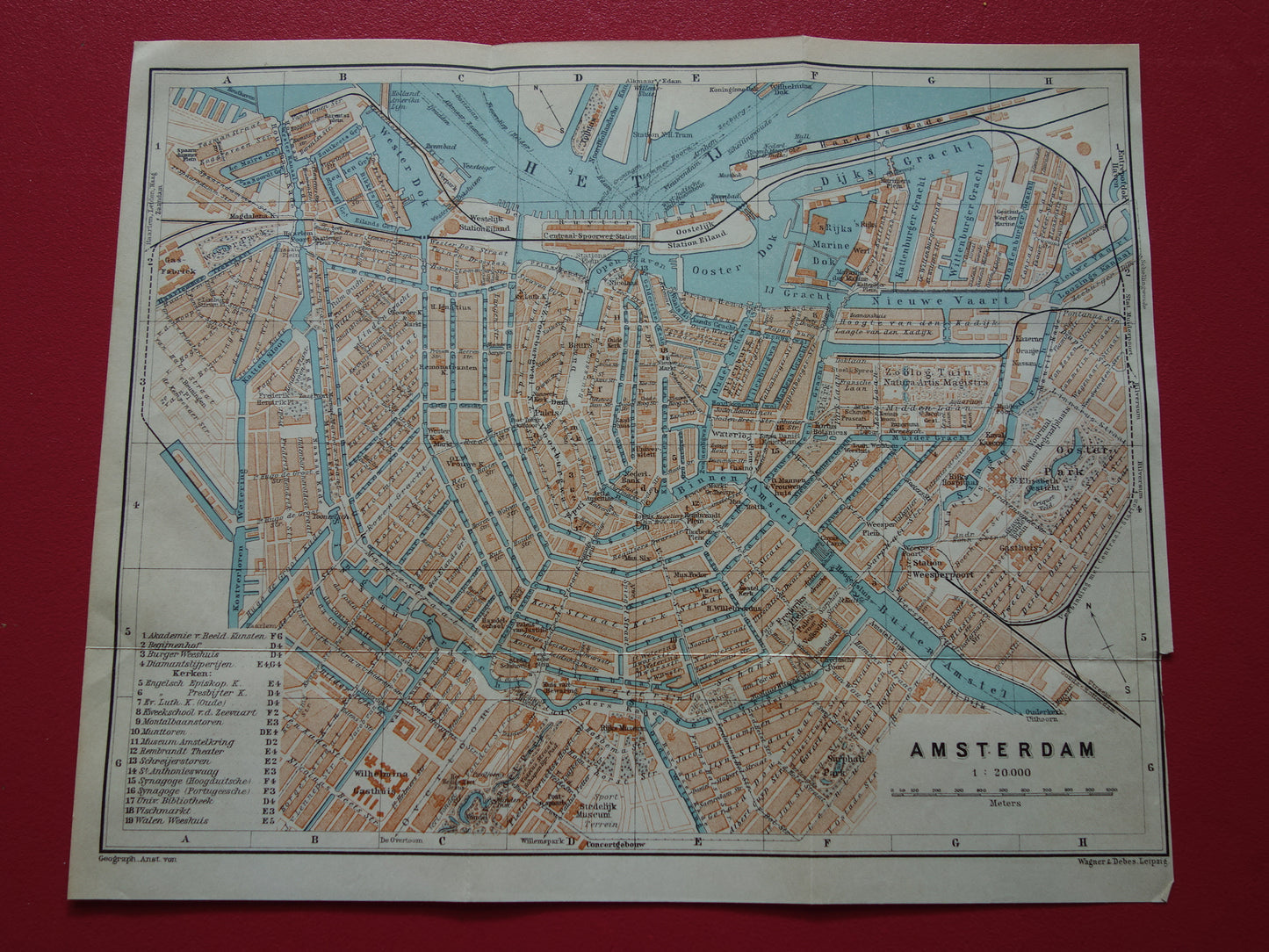 AMSTERDAM oude kaart van Amsterdam uit 1910 originele antieke plattegrond vintage landkaart