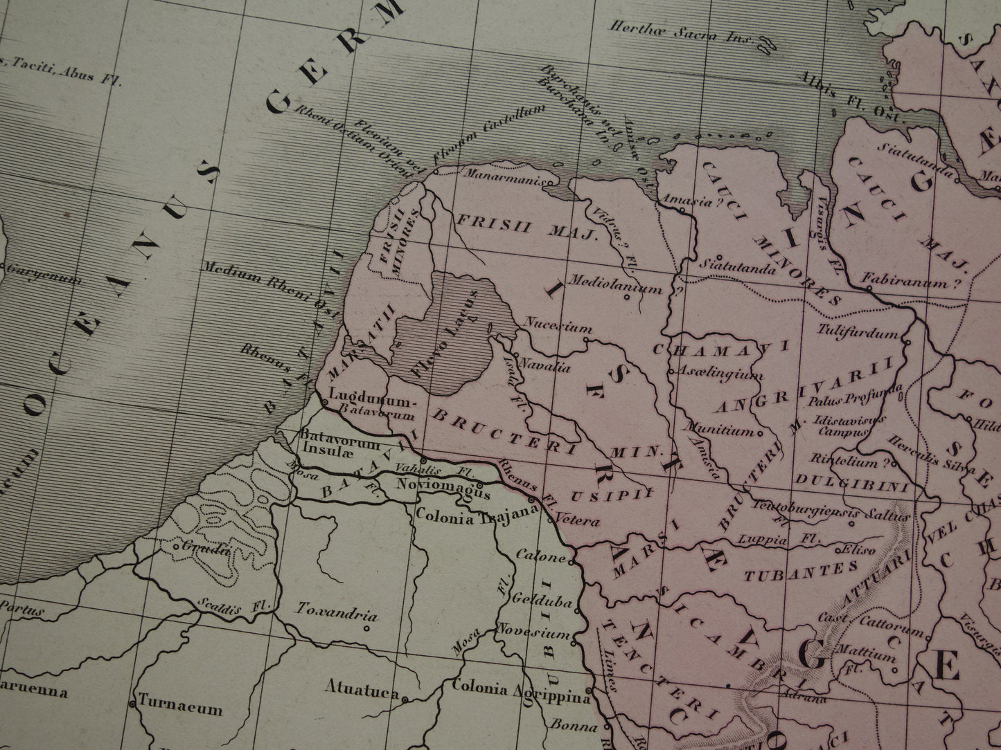 Oude landkaart van Germanië Duitsland in klassieke oudheid / Romeinse tijd originele antieke kaart Germanen Limes uit 1859