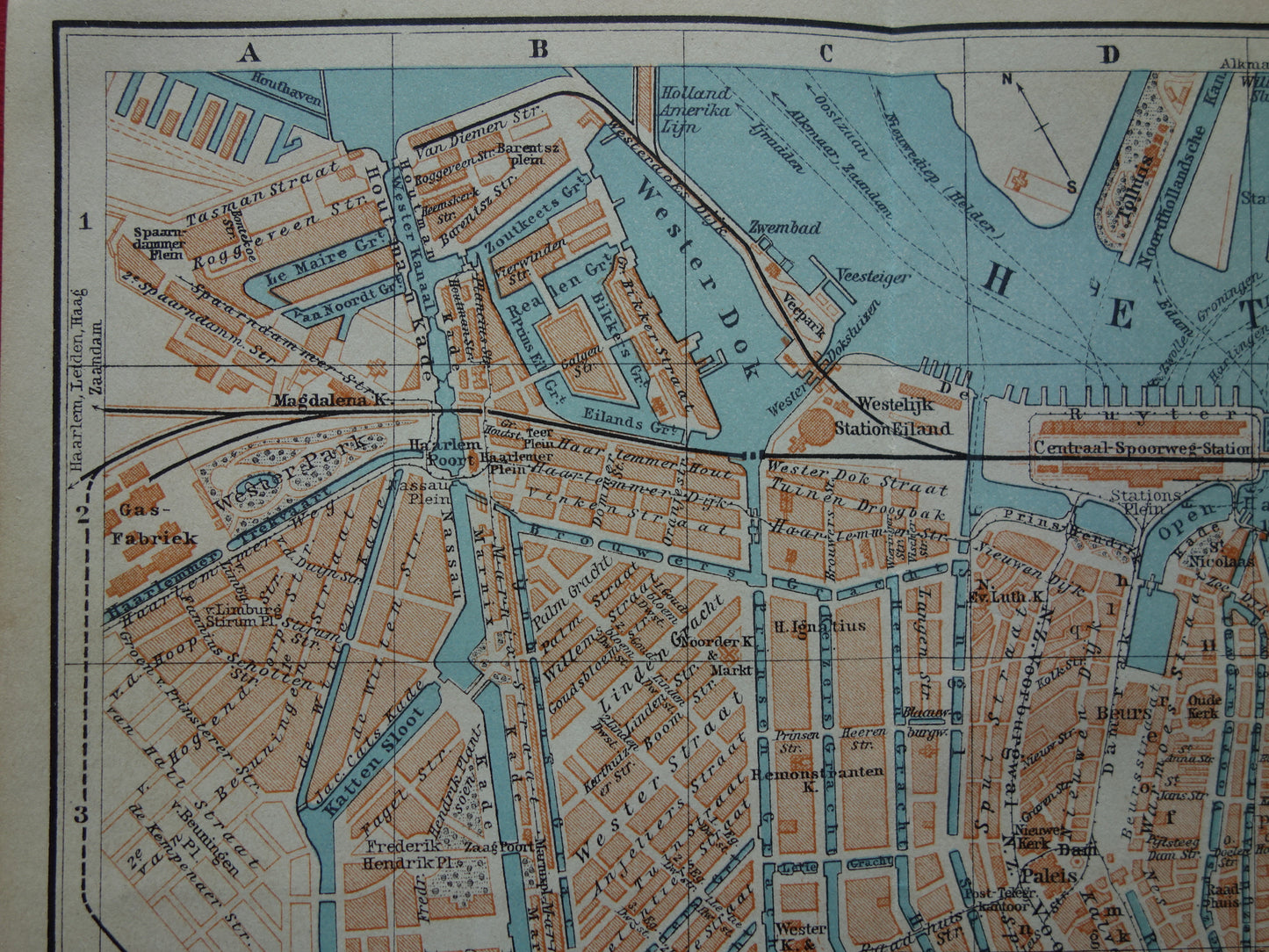 AMSTERDAM oude kaart van Amsterdam uit 1910 originele antieke plattegrond vintage landkaart