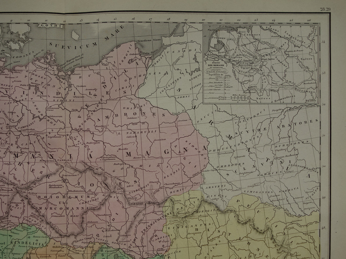 Oude landkaart van Germanië Duitsland in klassieke oudheid / Romeinse tijd originele antieke kaart Germanen Limes uit 1859