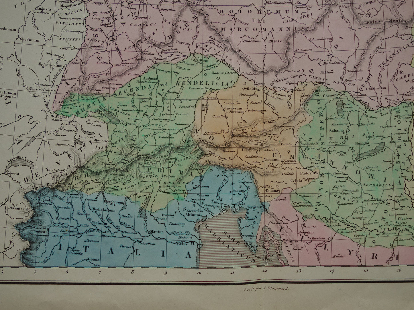 Oude landkaart van Germanië Duitsland in klassieke oudheid / Romeinse tijd originele antieke kaart Germanen Limes uit 1859